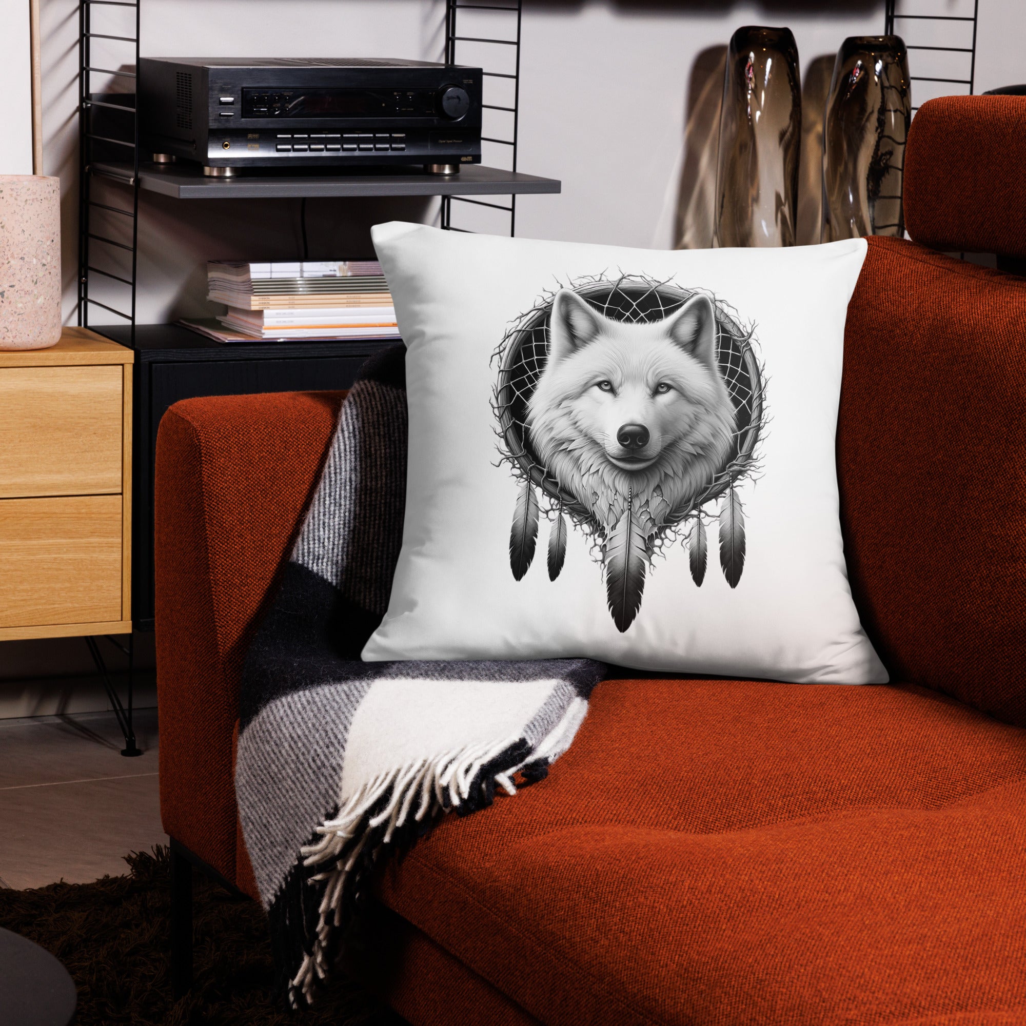 Dreamcatcher Wolf - All-Over Cushion Realistic Native American Talisman Mythology Graphic Design