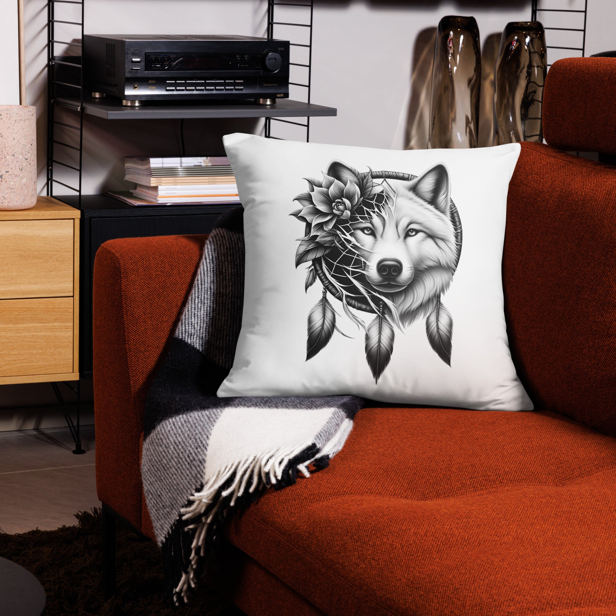 Dreamcatcher Wolf - All-Over Cushion Realistic Native American Talisman Mythology Graphic Design