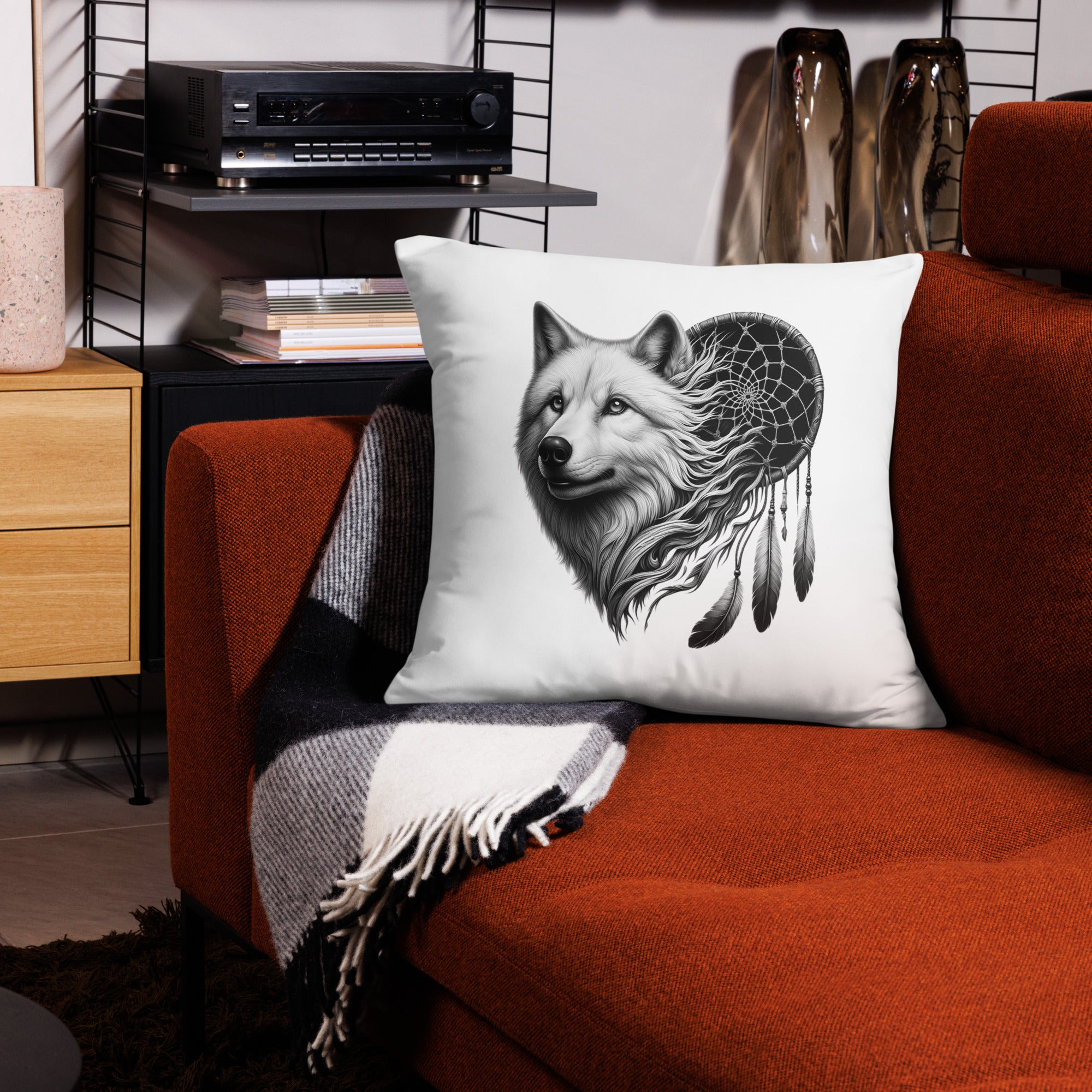 Dreamcatcher Wolf - All-Over Cushion Realistic Native American Talisman Mythology Graphic Design