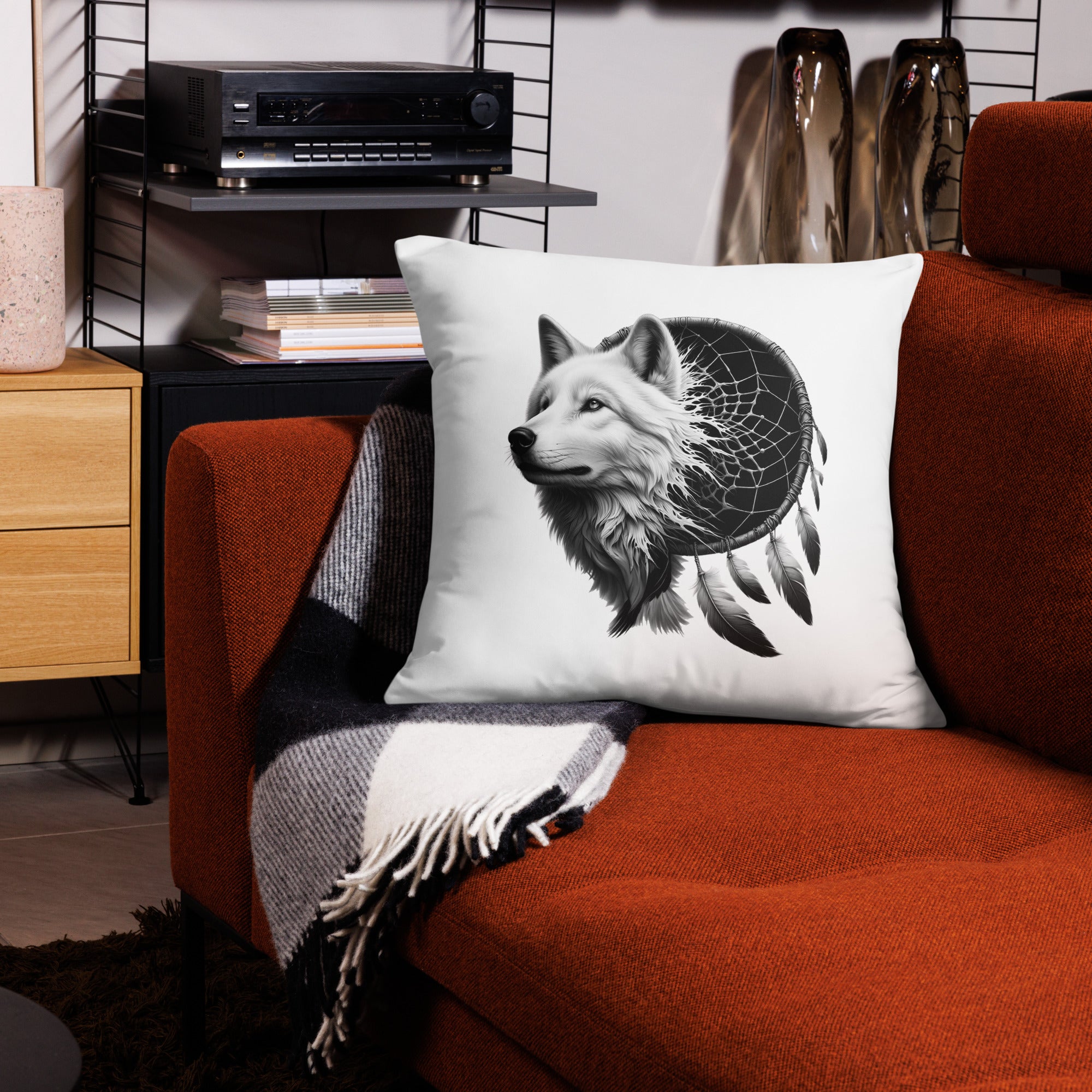 Dreamcatcher Wolf - All-Over Cushion Realistic Native American Talisman Mythology Graphic Design