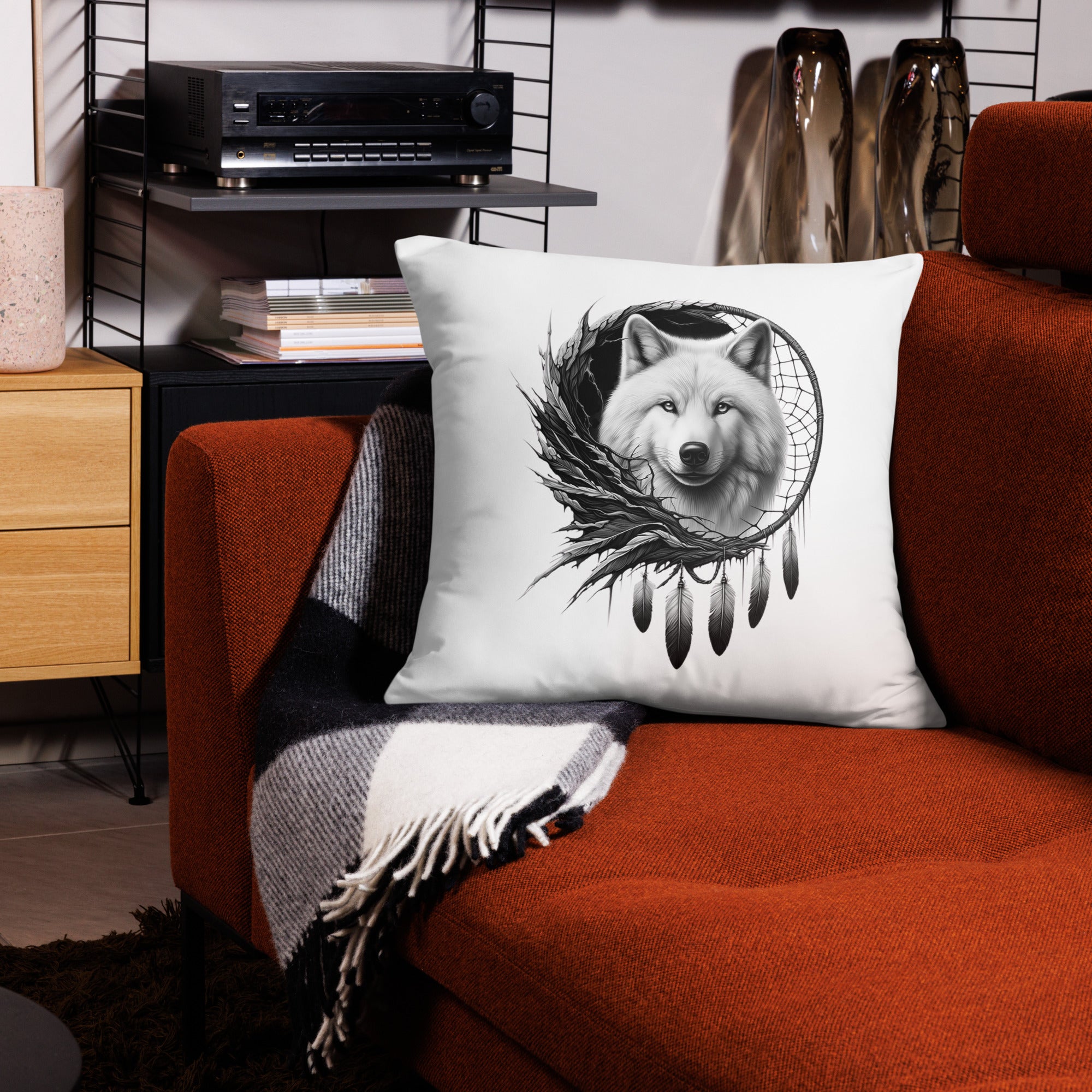 Dreamcatcher Wolf - All-Over Cushion Realistic Native American Talisman Mythology Graphic Design