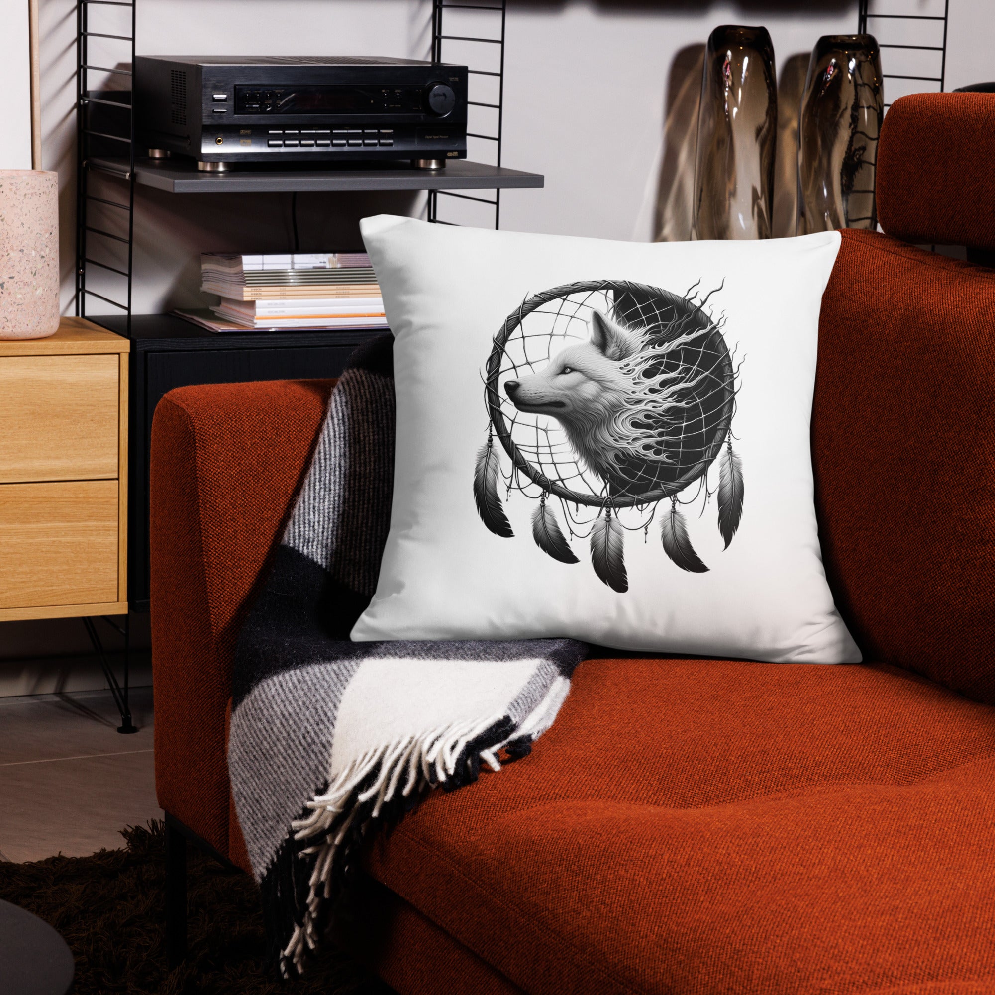 Dreamcatcher Wolf - All-Over Cushion Realistic Native American Talisman Mythology Graphic Design