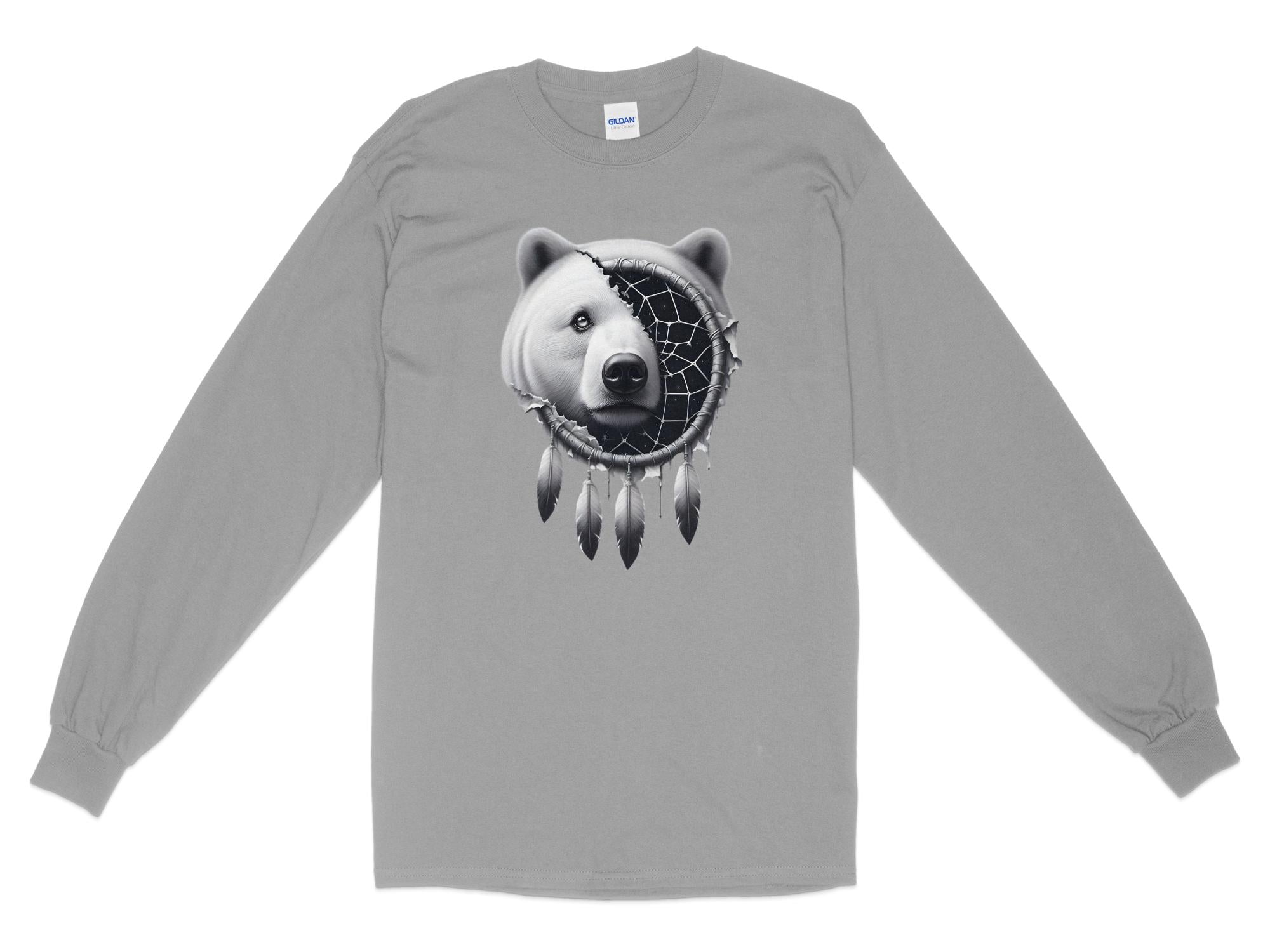 Dreamcatcher Bear - Coloured Gildan Long Sleeve Realistic Native American Talisman Unisex Mythology Tee Graphic Design