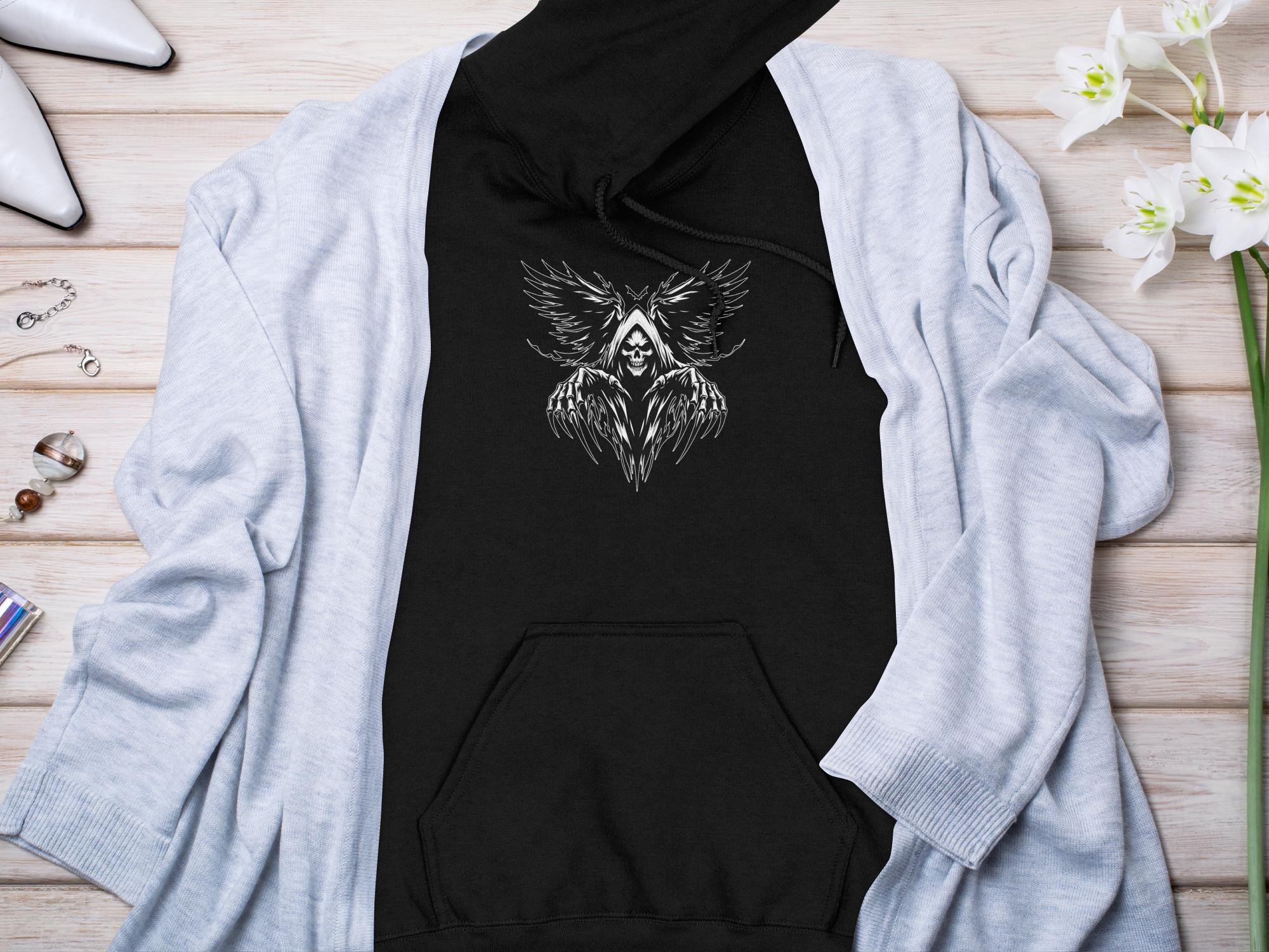 Grim Reaper - Black White Gildan Hoodie Commemorative Talisman Unisex Tee Graphic Design