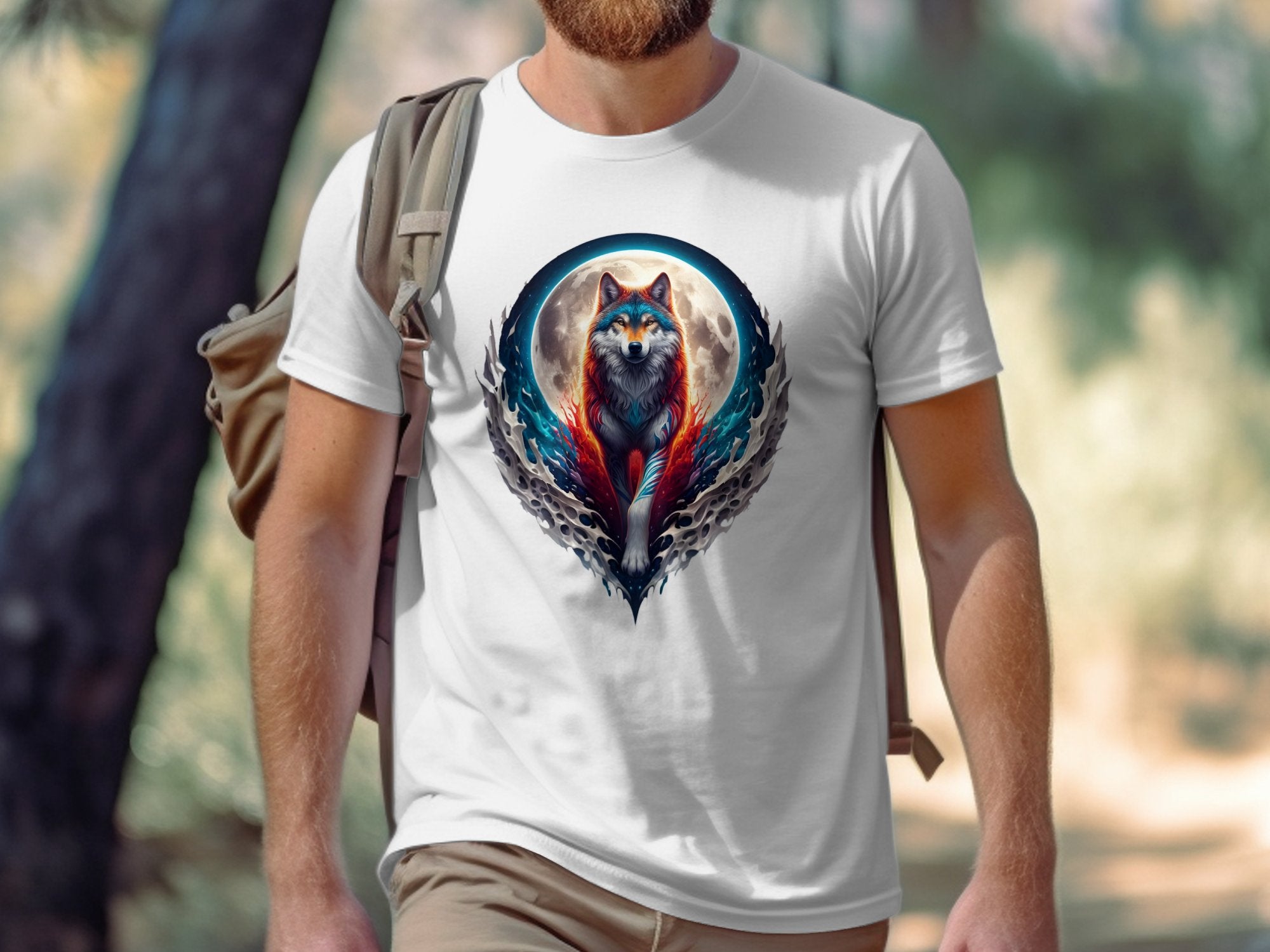 Moon Wolf - T-Shirt Realistic Full Colour Animal Talisman Unisex Mythology Tee Gildan Graphic Design