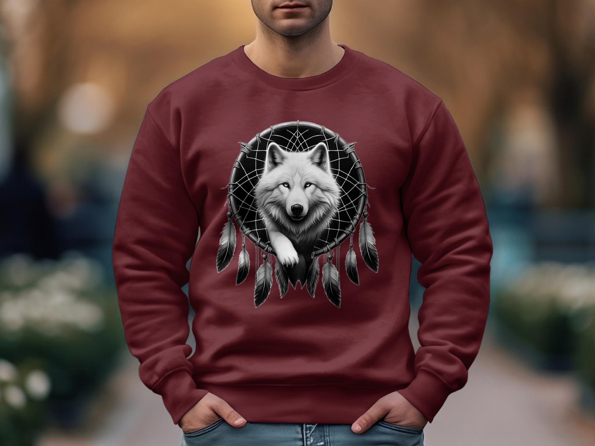 Dreamcatcher Wolf - Coloured Gildan Sweatshirt Realistic Native American Talisman Unisex Mythology Tee Graphic Design