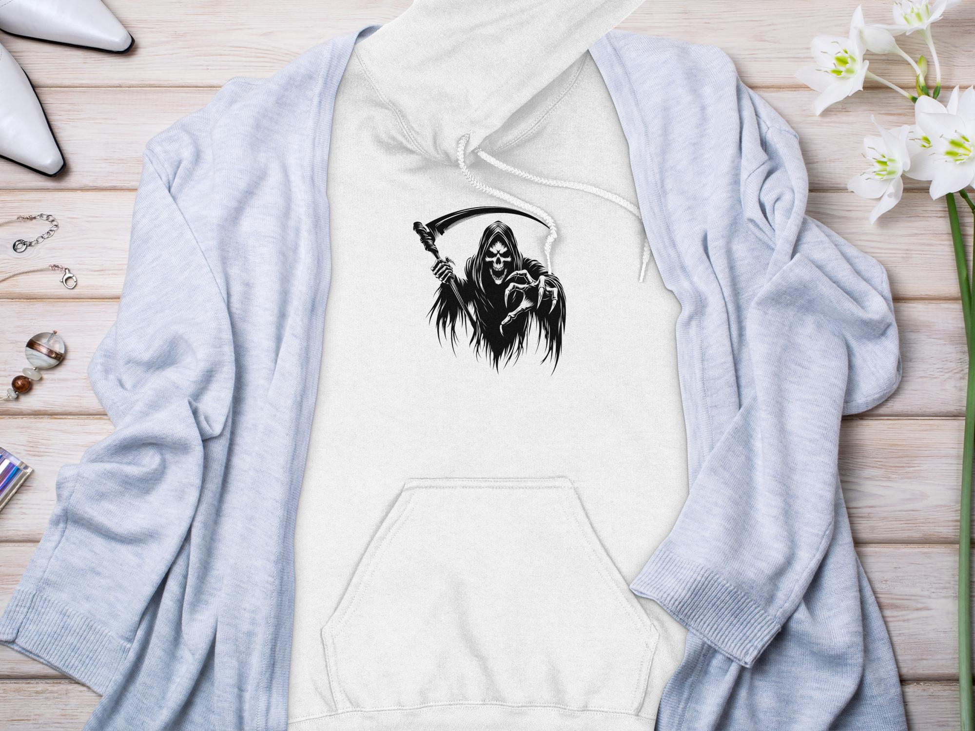 Grim Reaper - Black White Gildan Hoodie Commemorative Talisman Unisex Tee Graphic Design