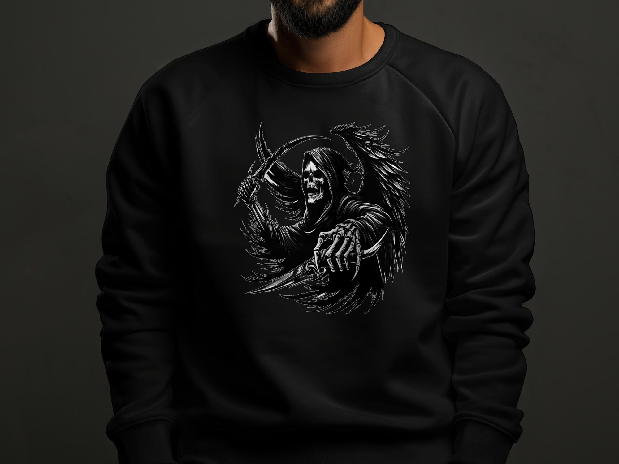 Grim Reaper - Black White Gildan Sweatshirt Commemorative Talisman Unisex Tee Graphic Design