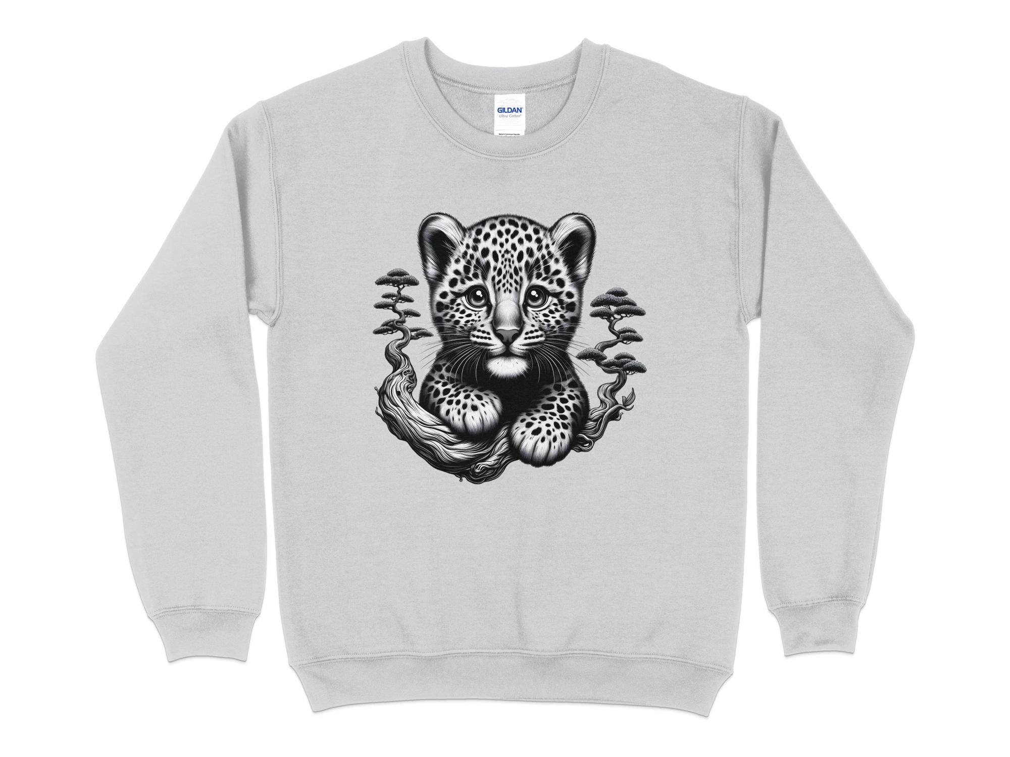 Leopard Bonsai - Coloured Gildan Sweatshirt Realistic Animal Talisman Unisex Cute Tee Graphic Design