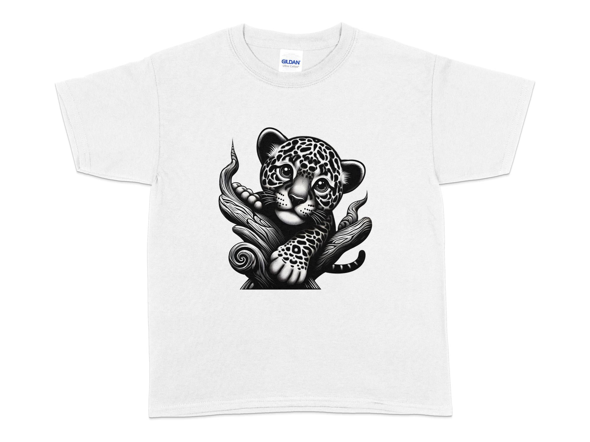 Leopard Bonsai - Coloured Gildan Kids T-Shirt Realistic Animal Talisman Unisex Cute Tee Graphic Design