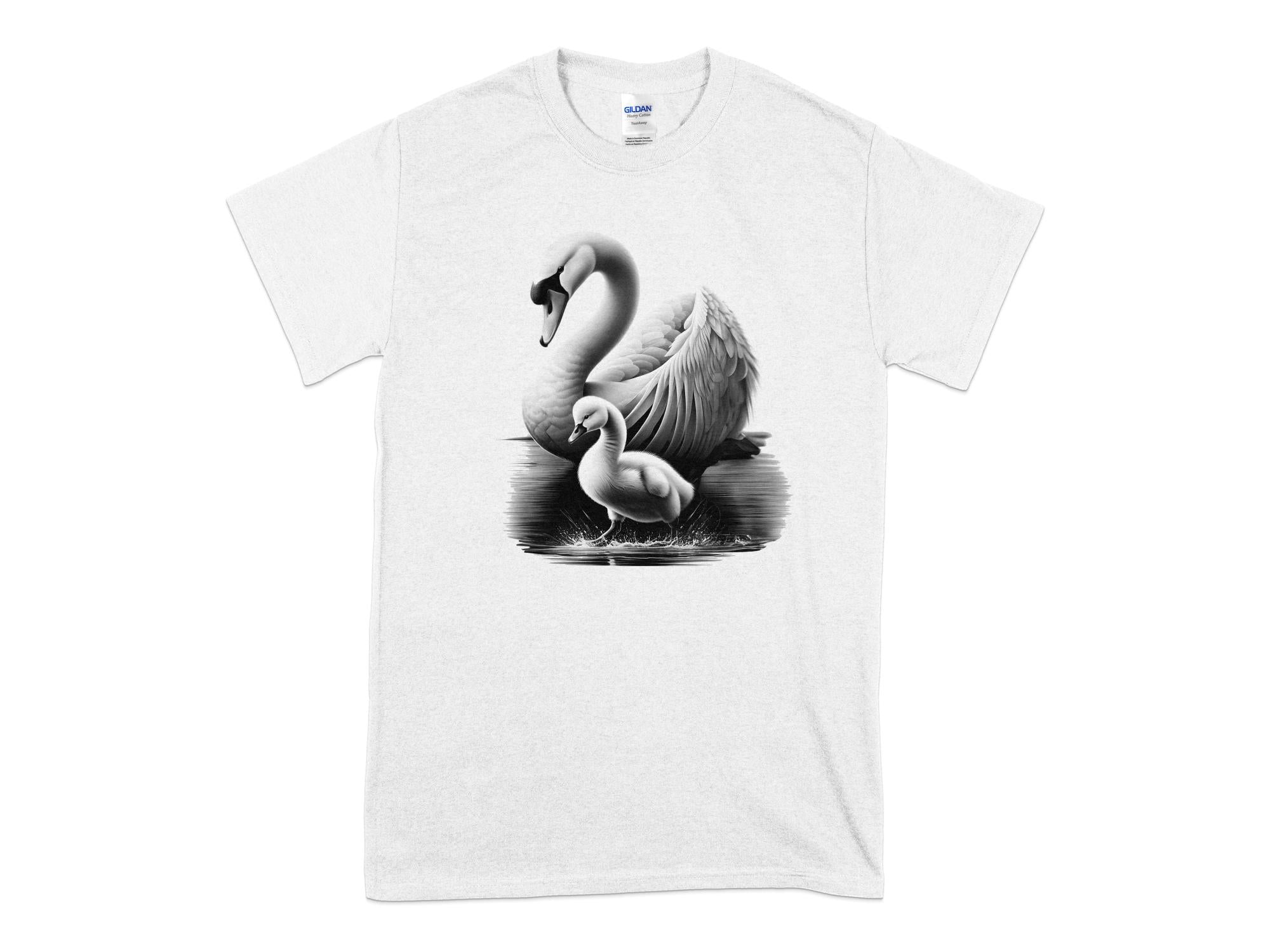 Swan & Cygnet- Black White Gildan T-Shirt Realistic Family Talisman Unisex Tee Graphic Design