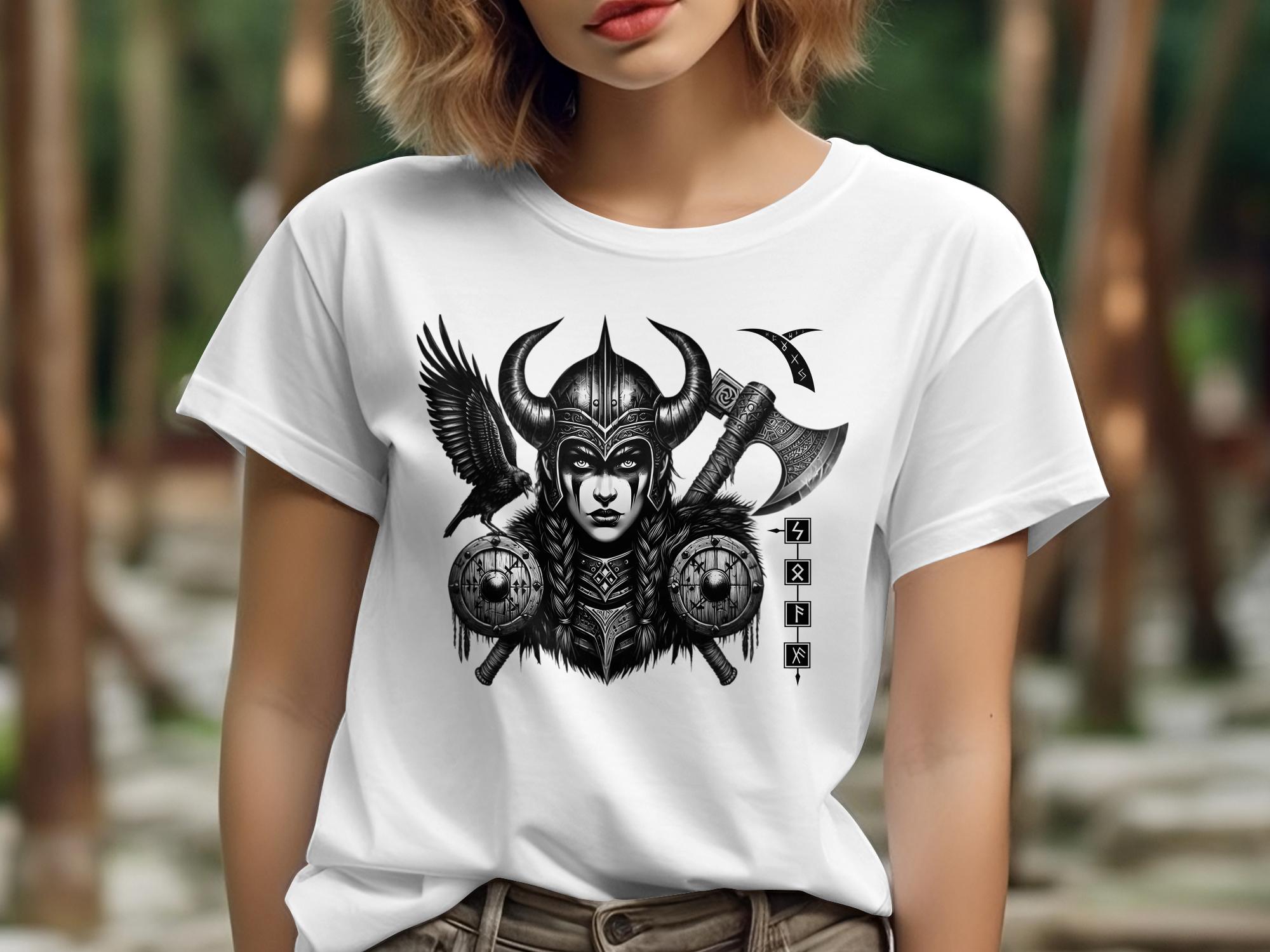 Viking Shield Maiden - Coloured Gildan T Shirt Realistic Norse Talisman Men Women Unisex Valhalla Tee Graphic Design