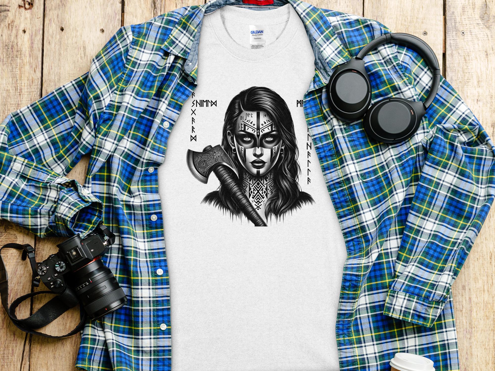 Viking Shield Maiden - Coloured Gildan T Shirt Realistic Norse Talisman Men Women Unisex Valhalla Tee Graphic Design