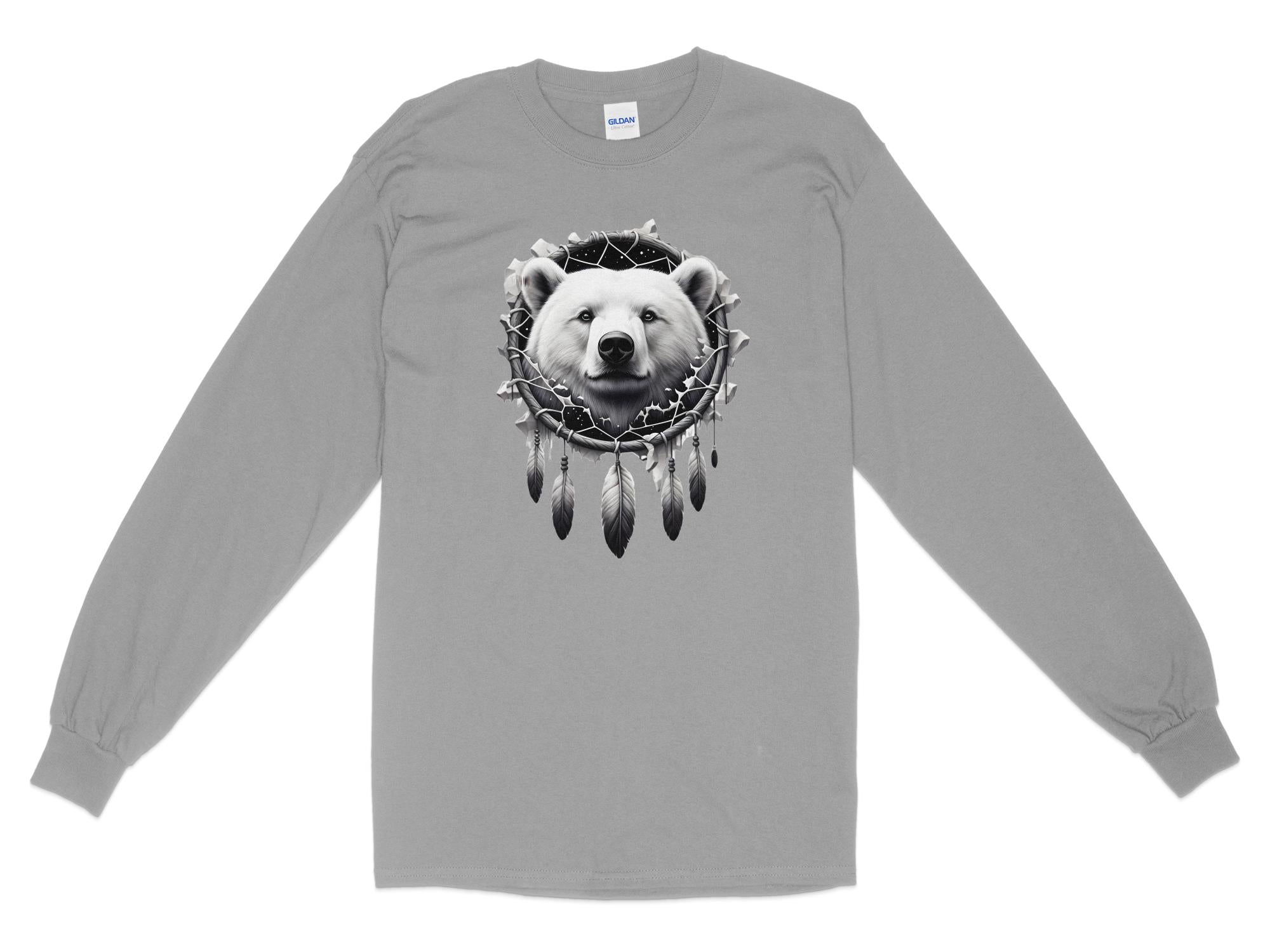 Dreamcatcher Bear - Coloured Gildan Long Sleeve Realistic Native American Talisman Unisex Mythology Tee Graphic Design