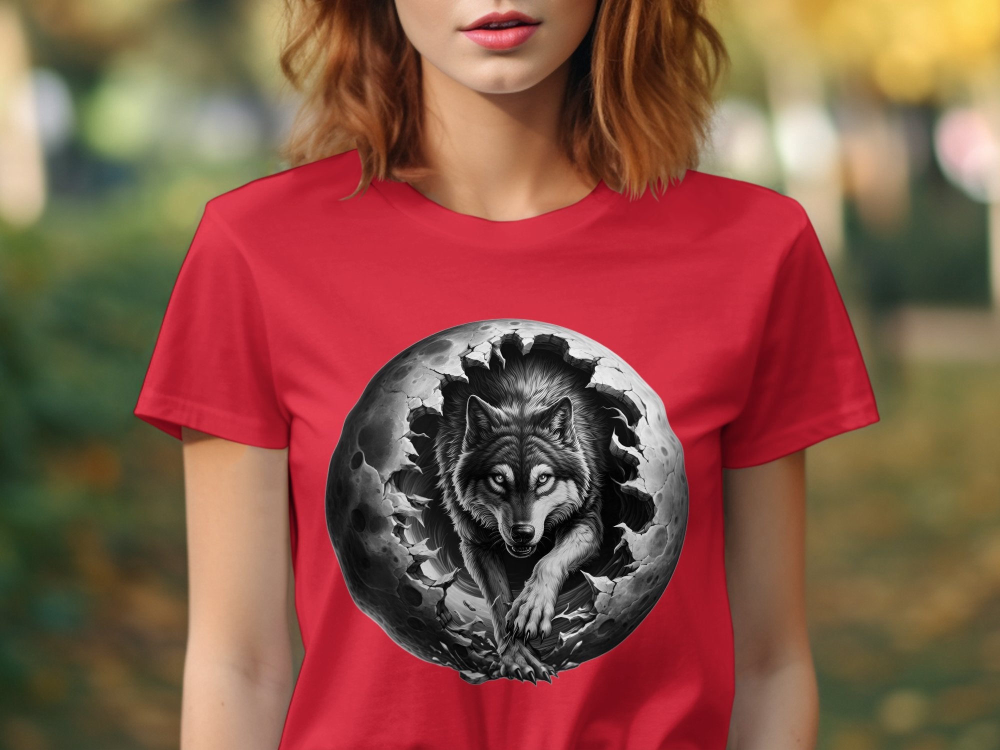 Moon Wolf - Coloured Gildan T-Shirt Realistic Animal Talisman Unisex Mythology Tee Graphic Design