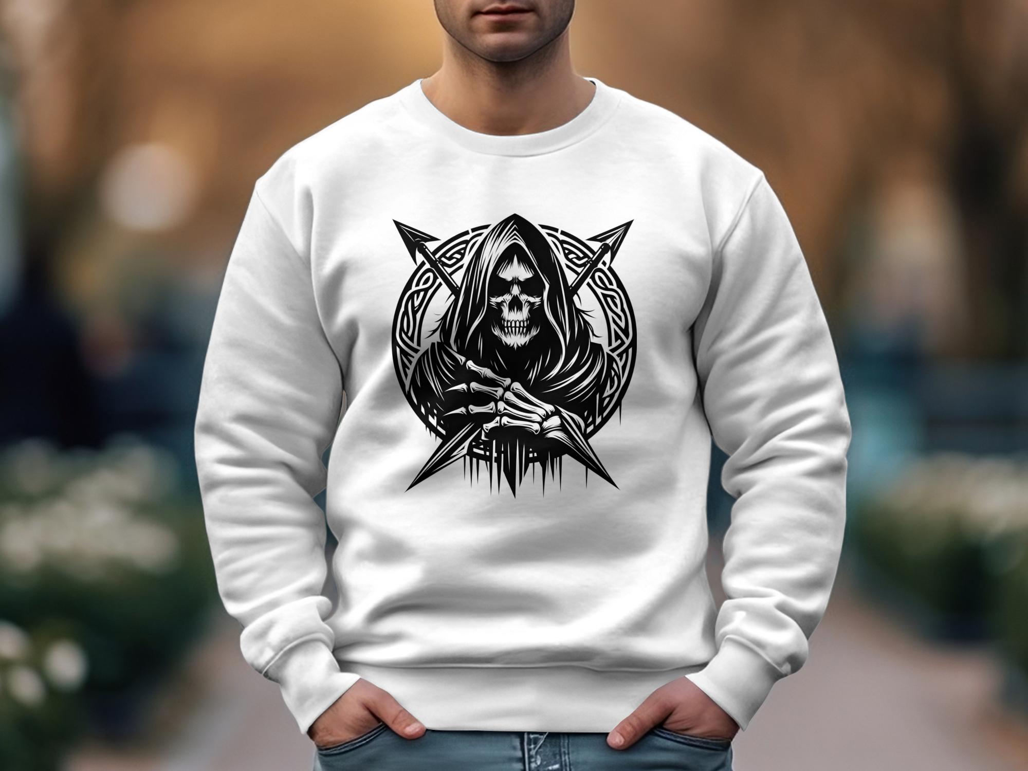 Grim Reaper - Black White Gildan Sweatshirt Commemorative Talisman Unisex Tee Graphic Design