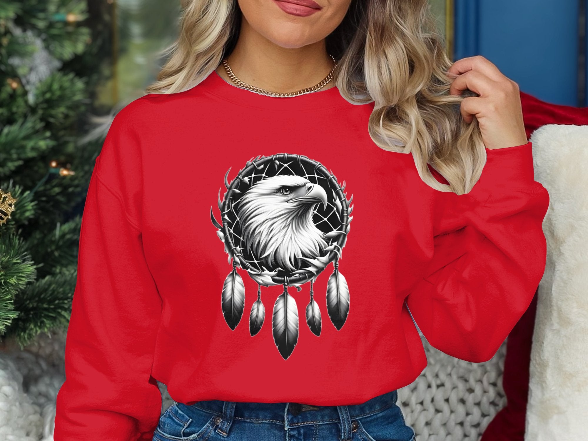 Dreamcatcher Eagle - Coloured Gildan Sweatshirt Realistic Native American Talisman Unisex Mythology Tee Graphic Design