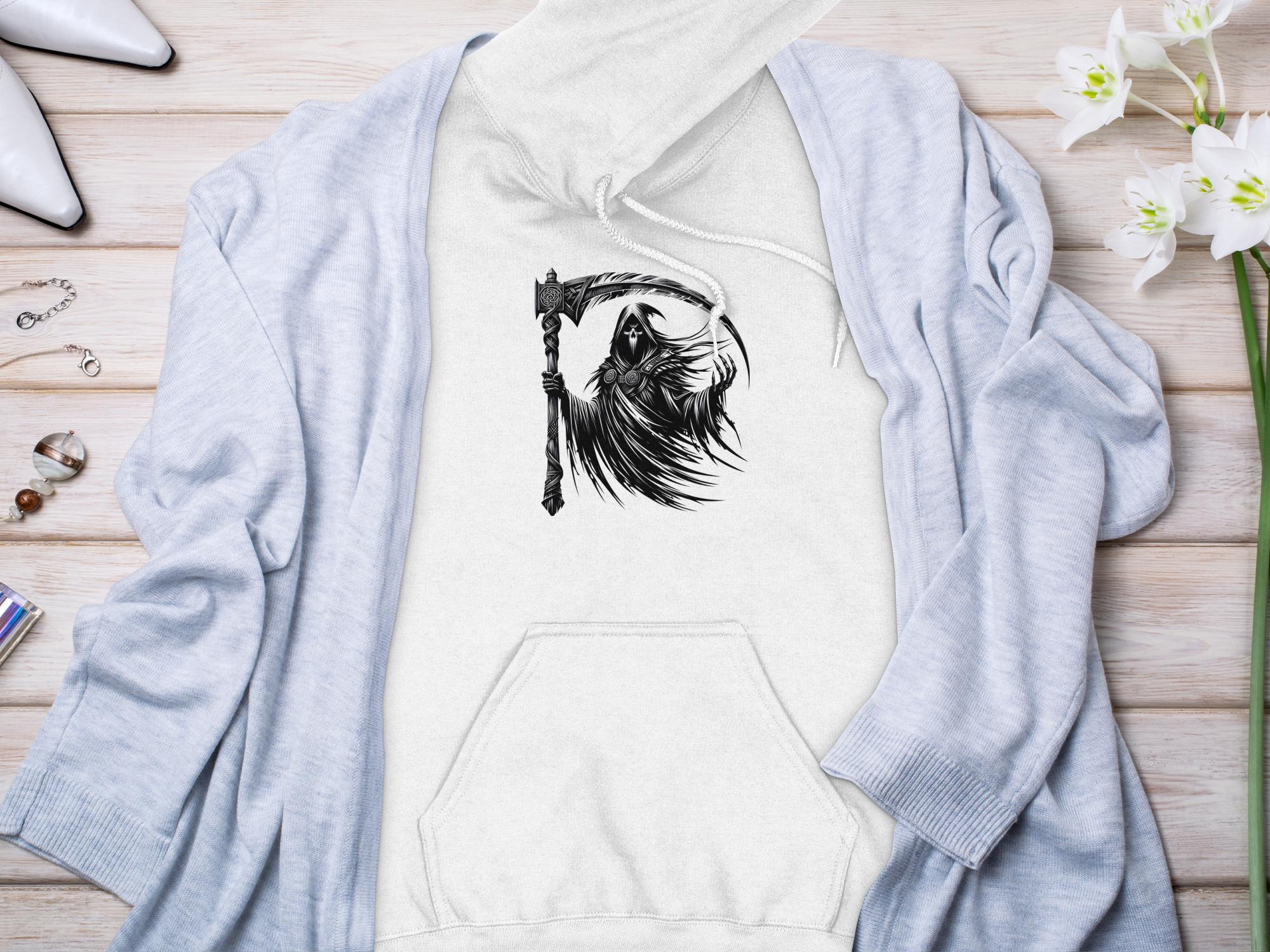 Grim Reaper - Black White Gildan Hoodie Commemorative Talisman Unisex Tee Graphic Design