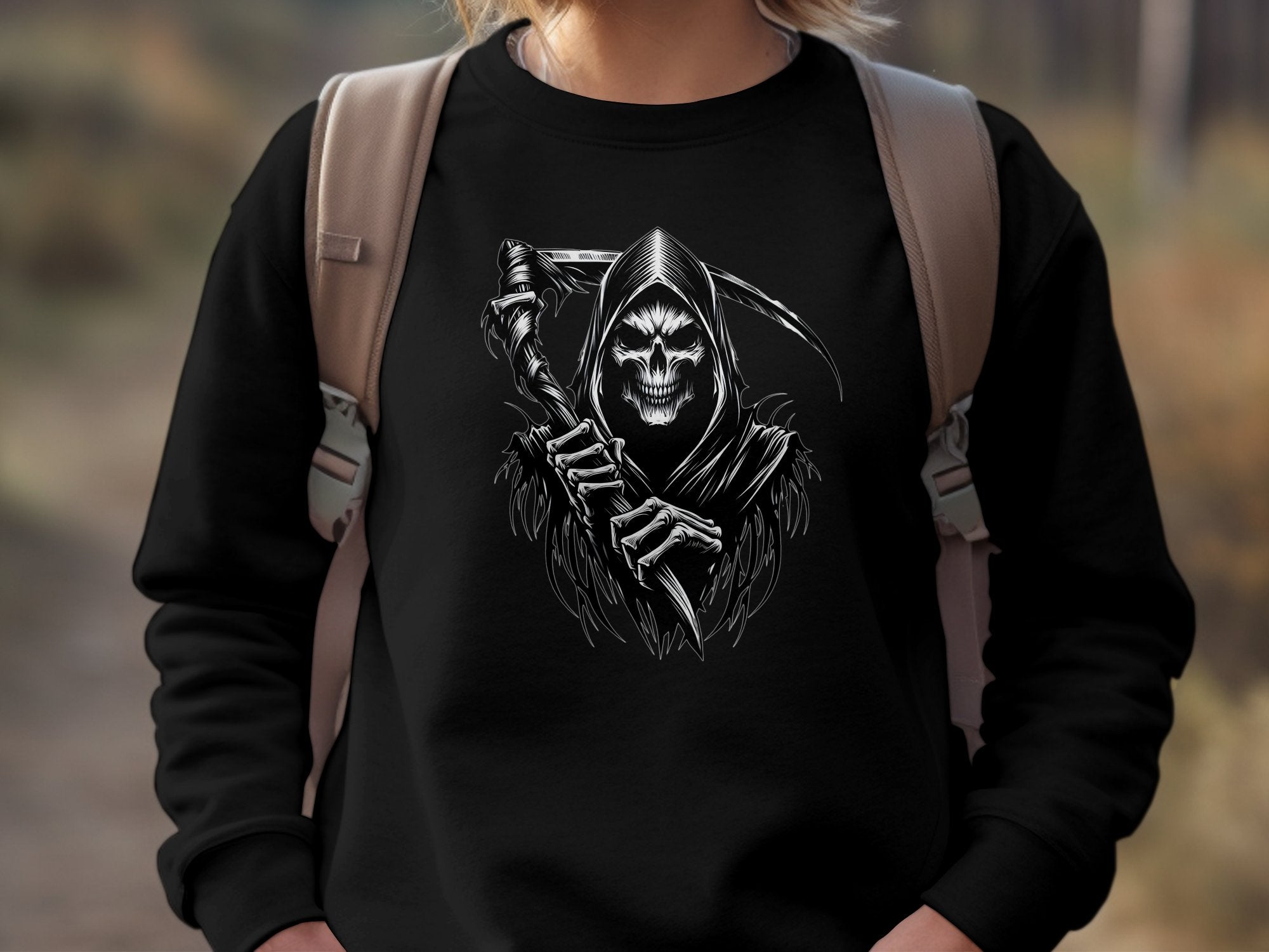 Grim Reaper - Black White Gildan Sweatshirt Commemorative Talisman Unisex Tee Graphic Design