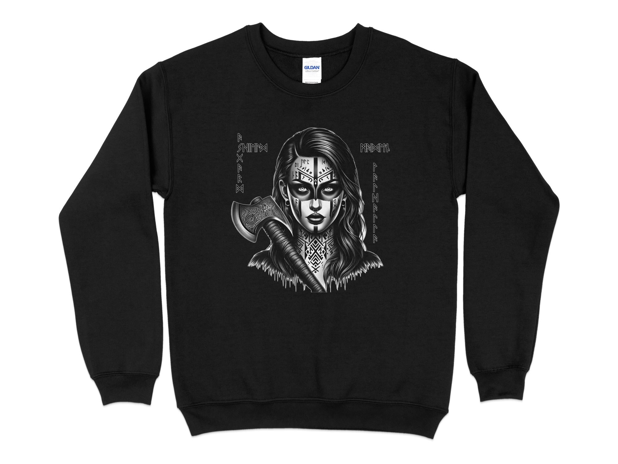 Viking Shield Maiden - Coloured Gildan Sweatshirt Realistic Norse Talisman Men Women Unisex Valhalla Tee Graphic Design