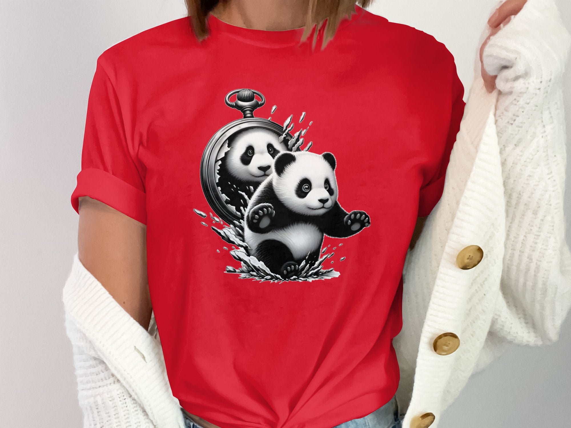 Panda - Coloured Gildan T-Shirt Realistic Animal Talisman Unisex Cute Tee Graphic Design