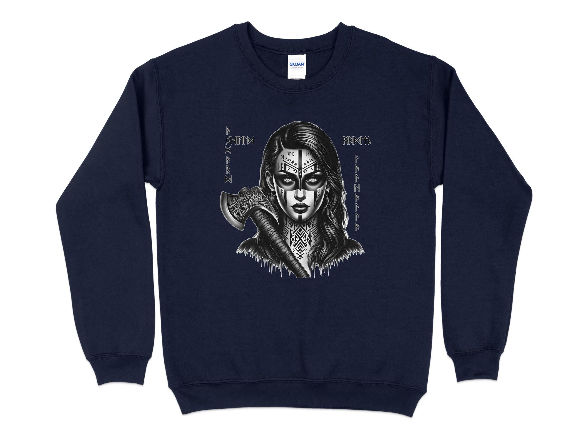 Viking Shield Maiden - Coloured Gildan Sweatshirt Realistic Norse Talisman Men Women Unisex Valhalla Tee Graphic Design