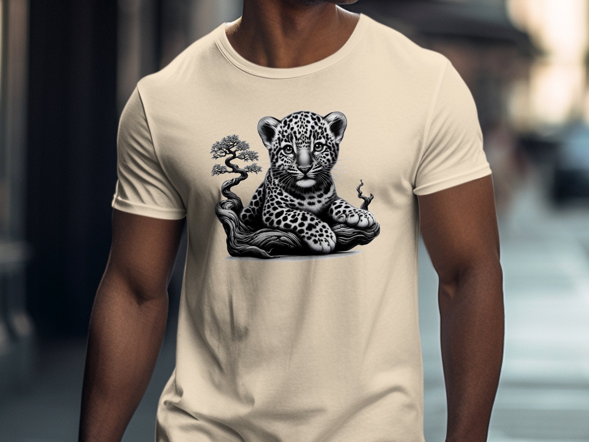 Leopard Bonsai - Coloured Gildan T-Shirt Realistic Animal Talisman Unisex Cute Tee Graphic Design