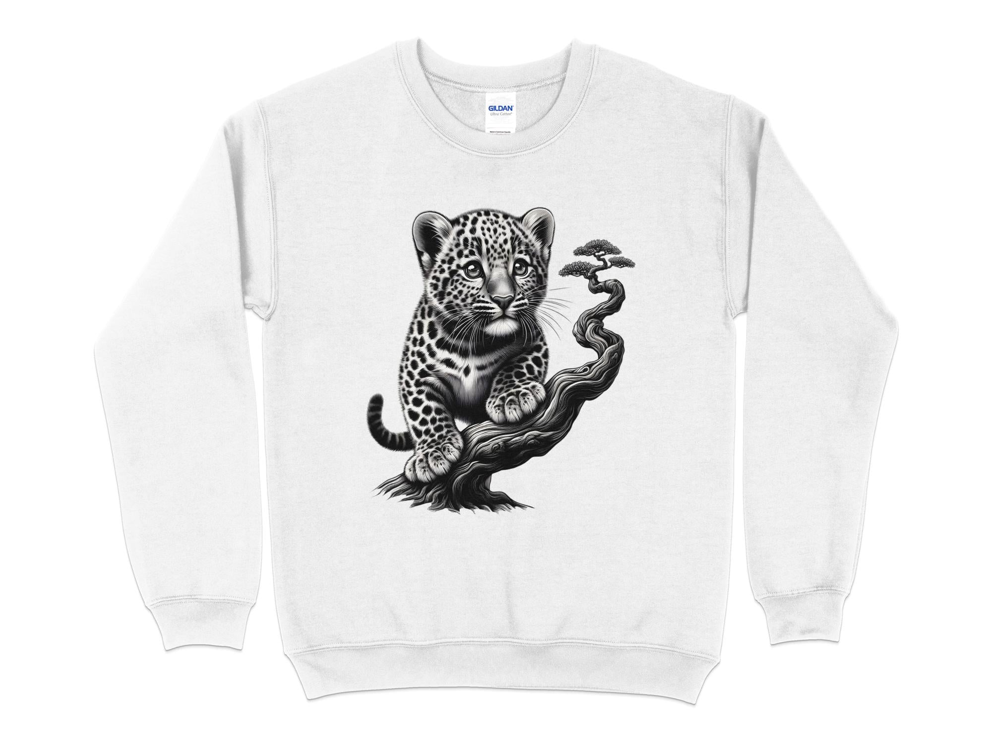 Leopard Bonsai - Coloured Gildan Sweatshirt Realistic Animal Talisman Unisex Cute Tee Graphic Design