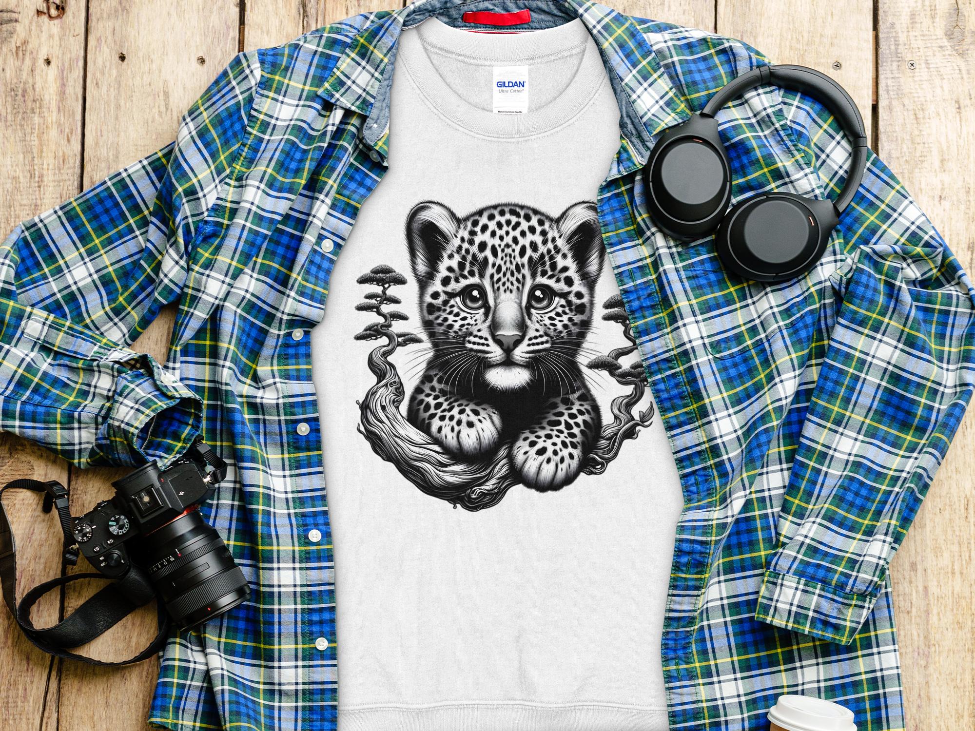 Leopard Bonsai - Coloured Gildan Sweatshirt Realistic Animal Talisman Unisex Cute Tee Graphic Design