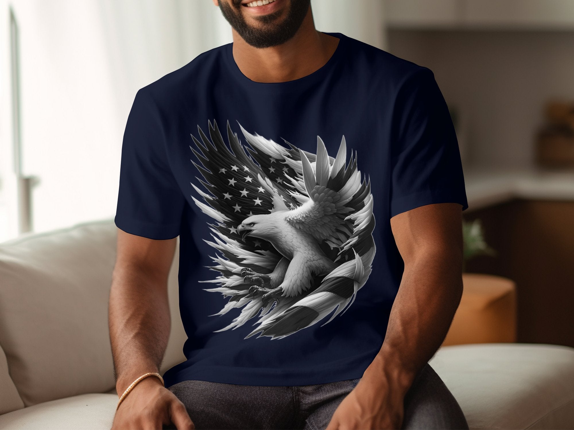 Eagle Patriot - Coloured Gildan T-Shirt Realistic Animal Talisman Unisex Tee Graphic Design