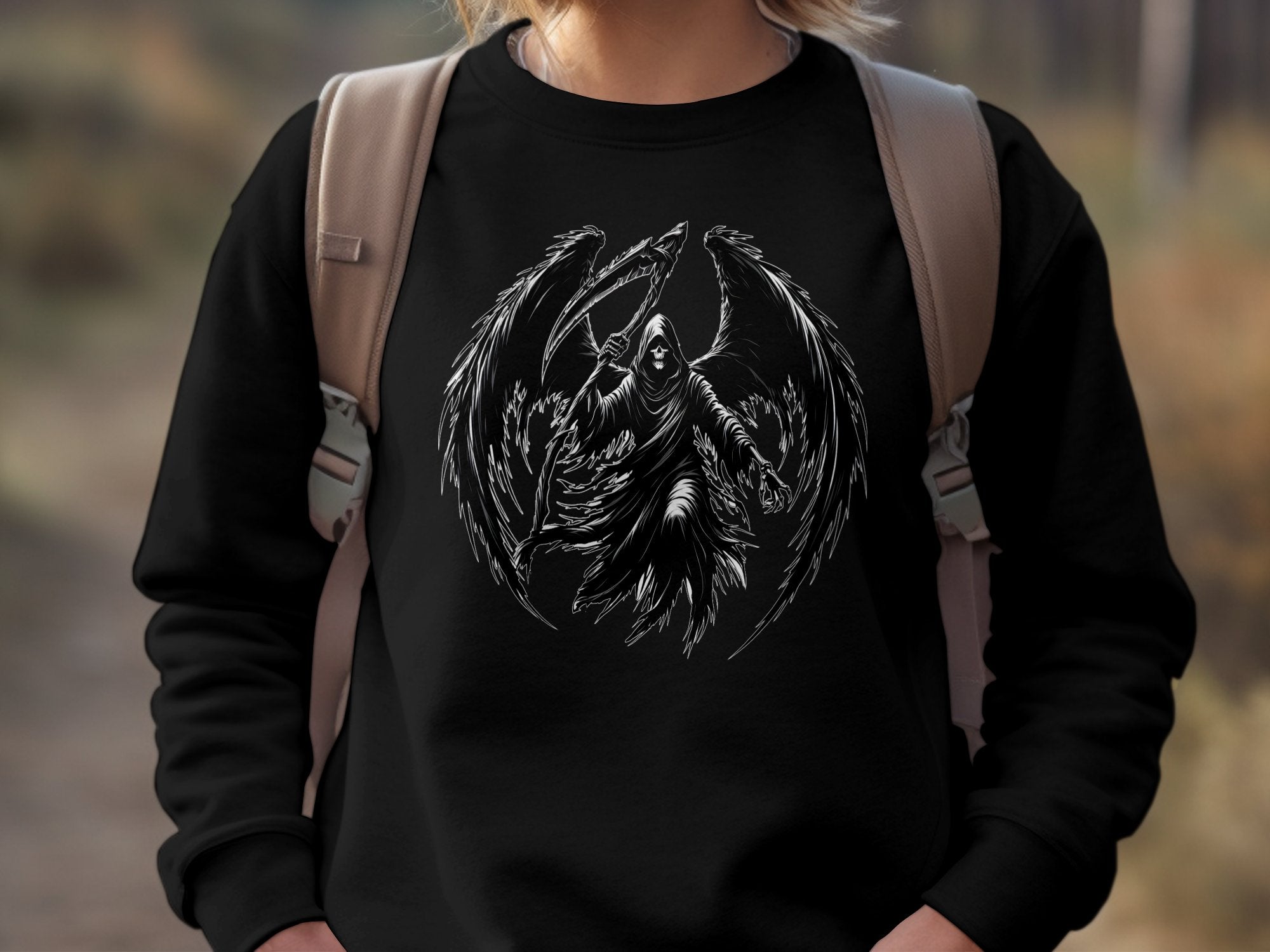 Grim Reaper - Black White Gildan Sweatshirt Commemorative Talisman Unisex Tee Graphic Design