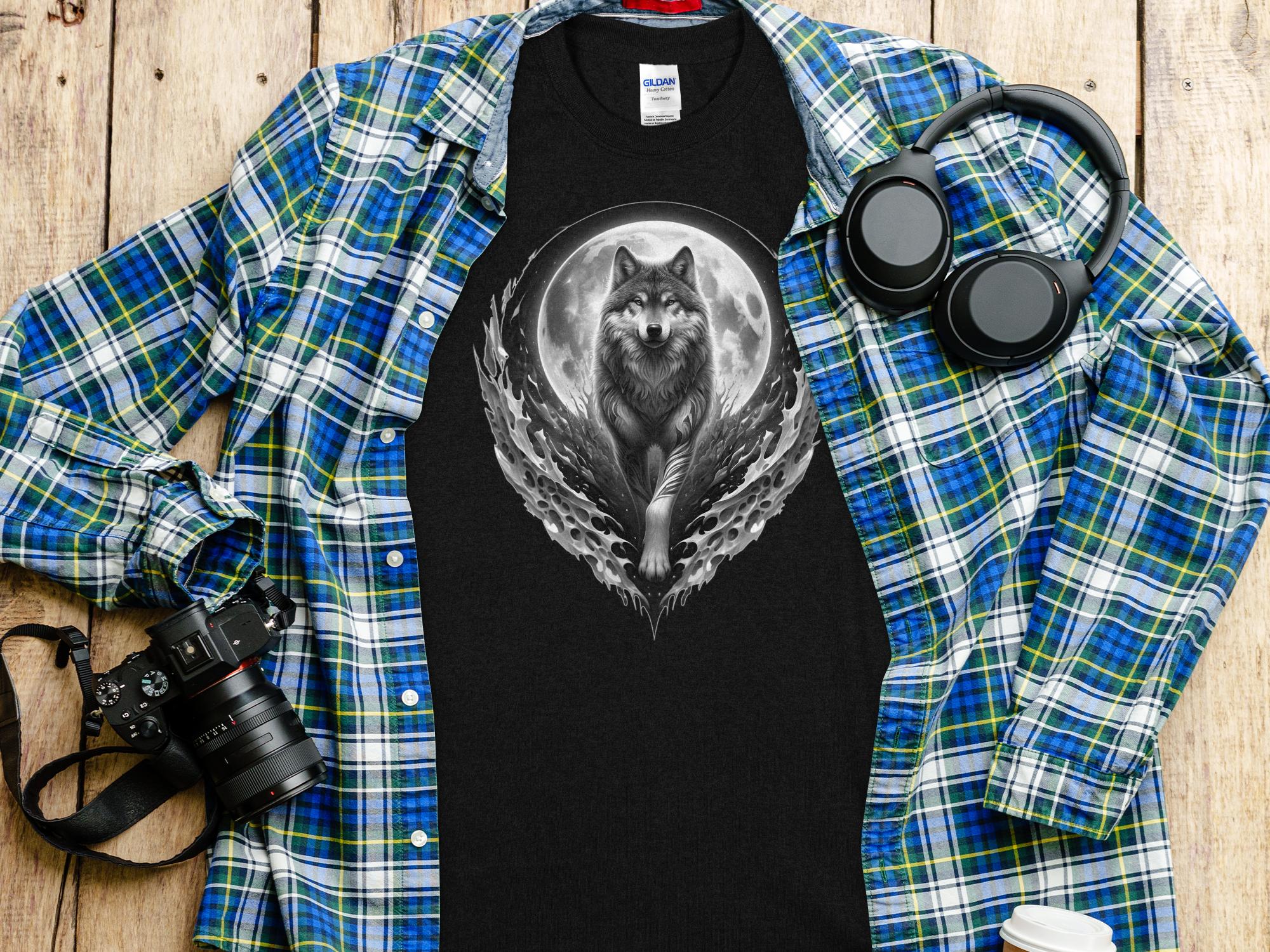 Moon Wolf - Coloured Gildan T-Shirt Realistic Animal Talisman Unisex Mythology Tee Graphic Design