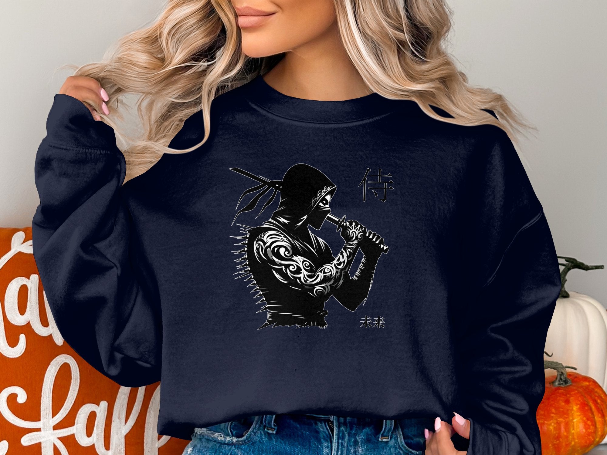 Samurai Ninja - Coloured Gildan Sweatshirt Japanese Talisman Unisex Cultural Symbolic Graphic Design