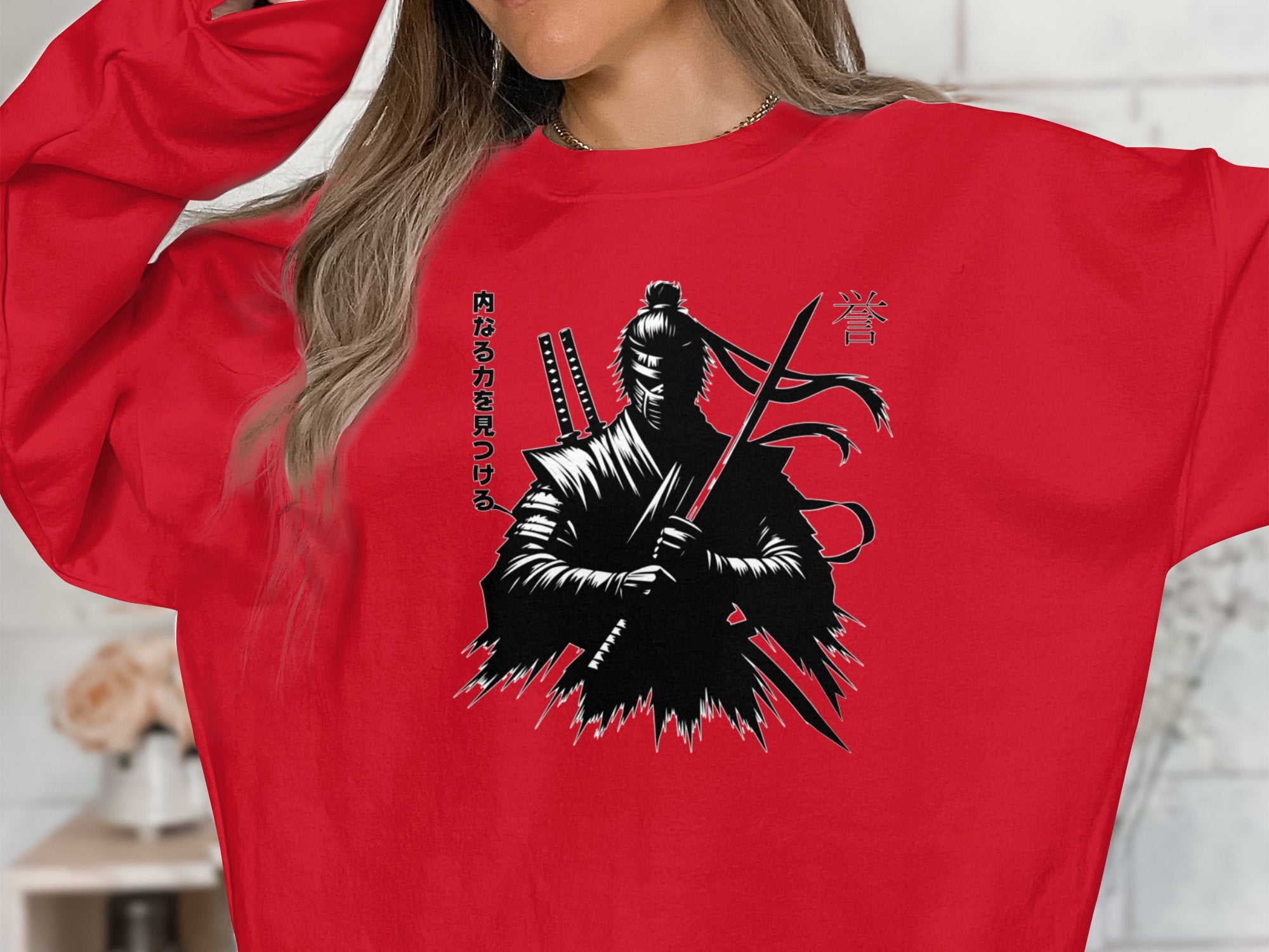 Samurai Ninja - Coloured Gildan Sweatshirt Japanese Talisman Unisex Cultural Symbolic Graphic Design