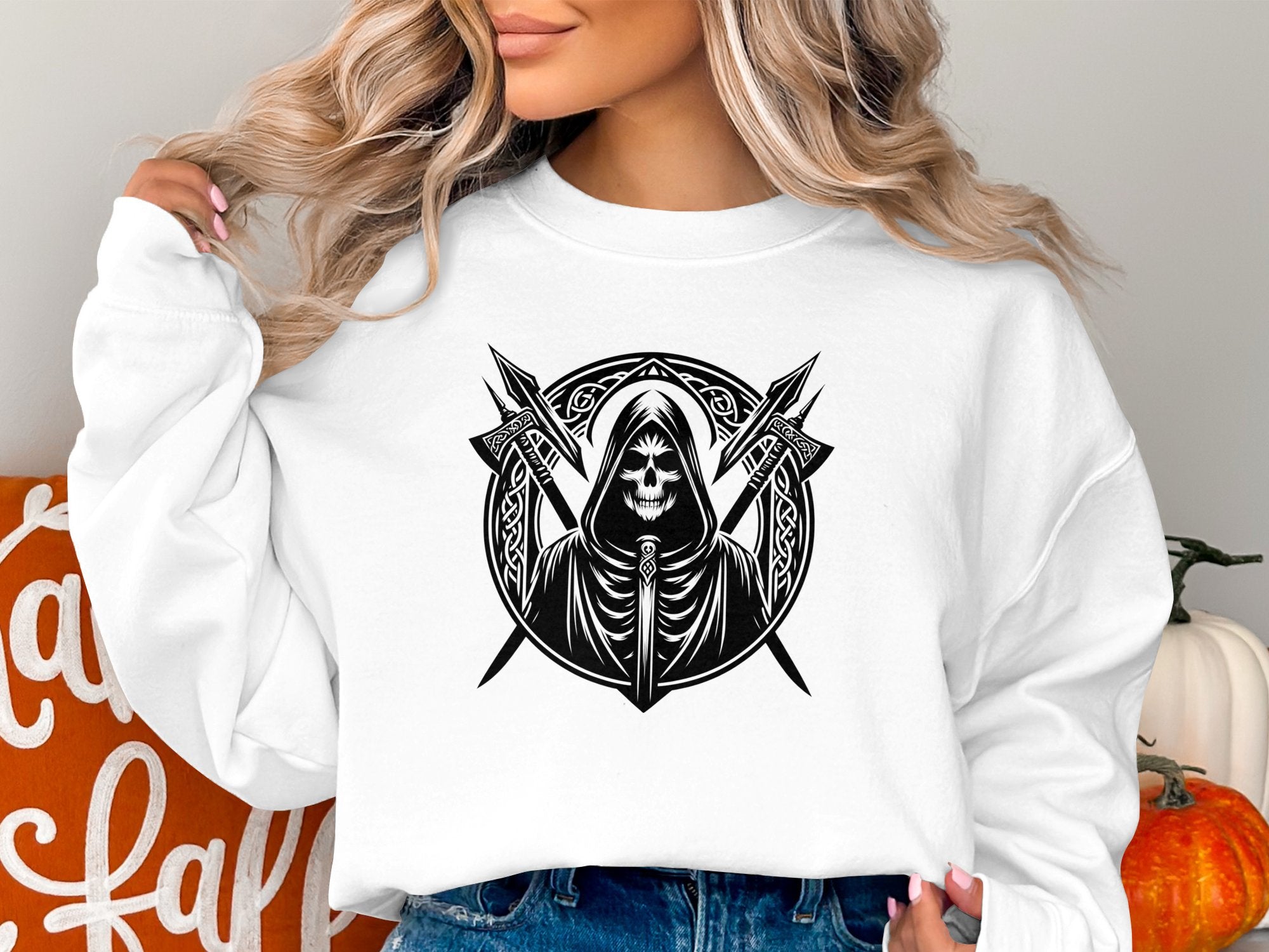 Grim Reaper - Black White Gildan Sweatshirt Commemorative Talisman Unisex Tee Graphic Design