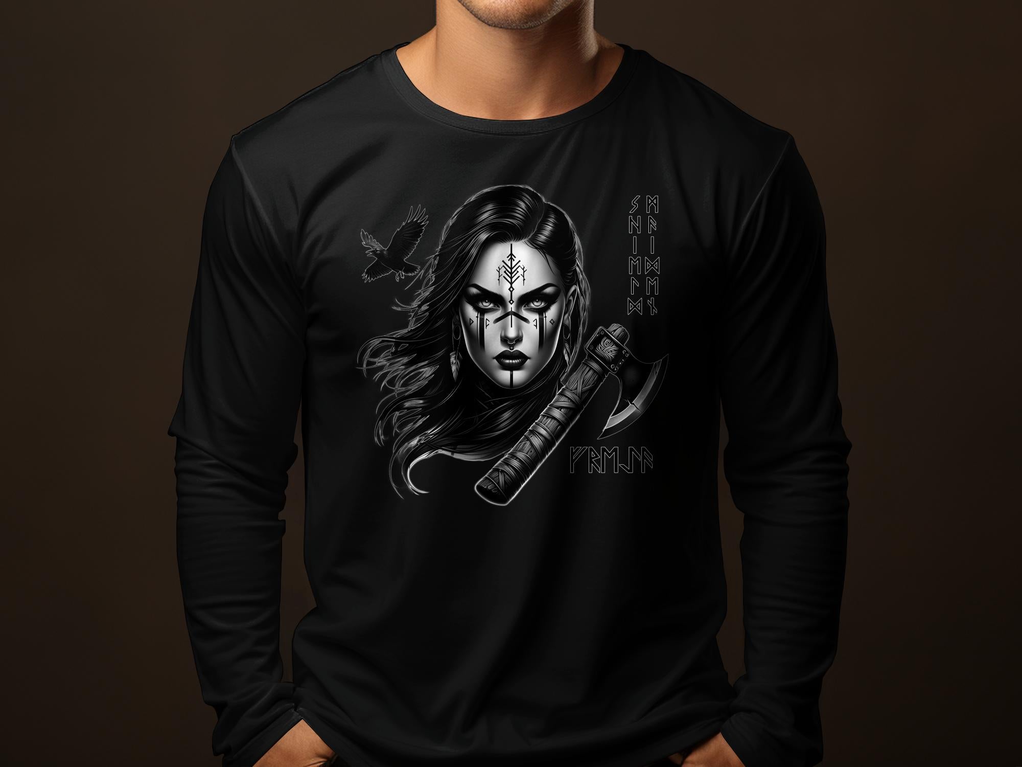 Viking Shield Maiden - Coloured Gildan Long Sleeve Realistic Norse Talisman Men Women Unisex Valhalla Tee Graphic Design