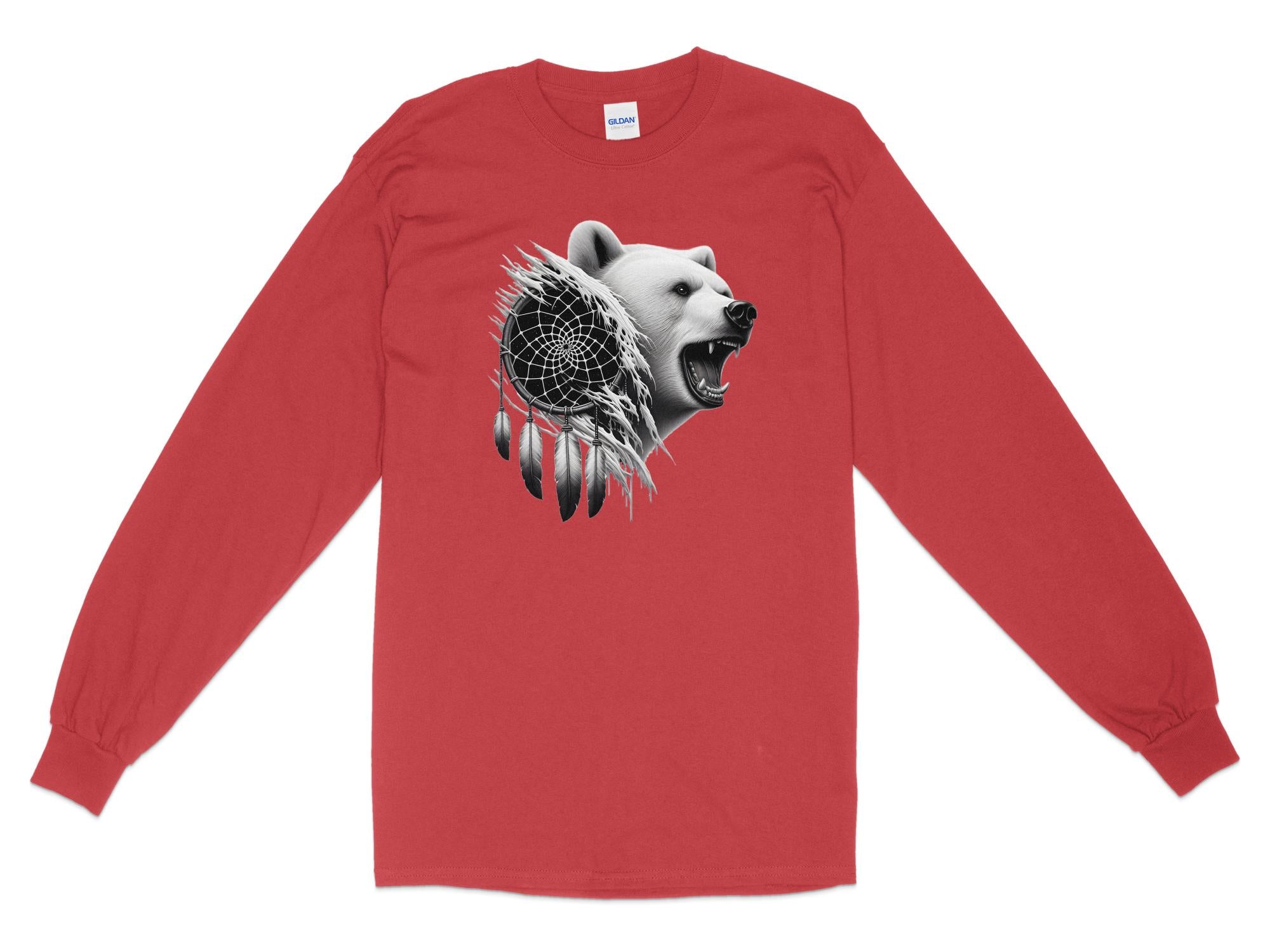 Dreamcatcher Bear - Coloured Gildan Long Sleeve Realistic Native American Talisman Unisex Mythology Tee Graphic Design