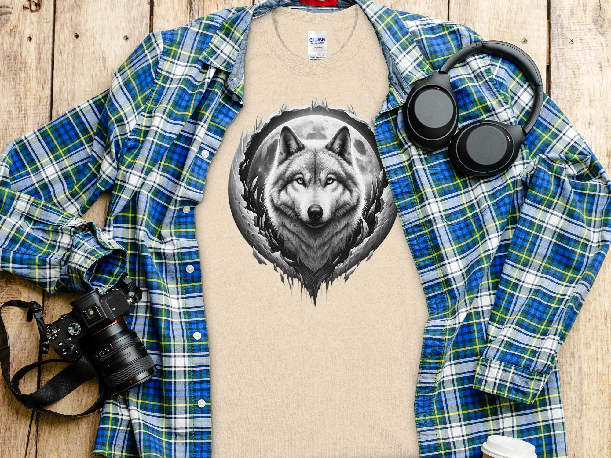 Moon Wolf - Coloured Gildan T-Shirt Realistic Animal Talisman Unisex Mythology Tee Graphic Design