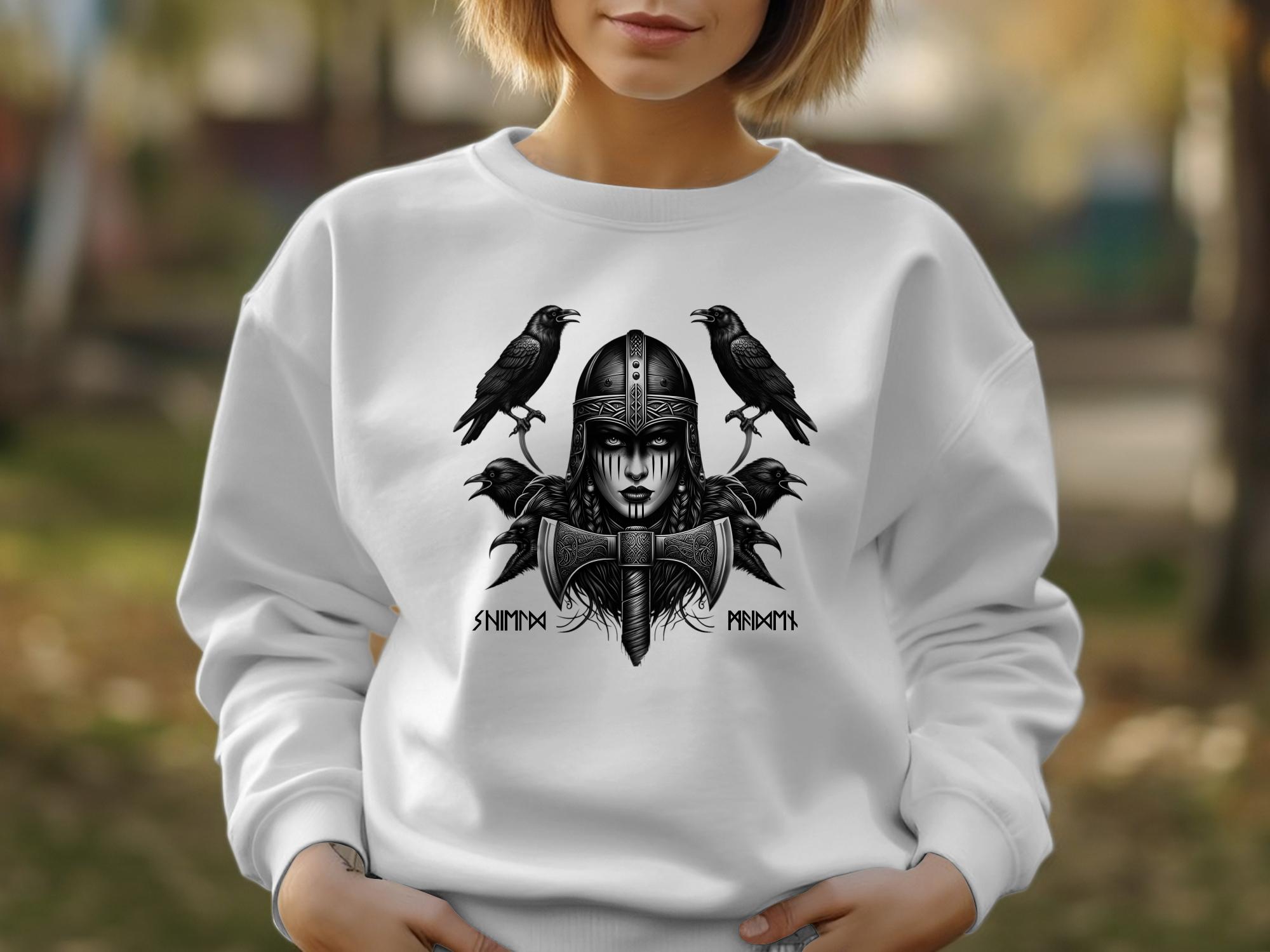 Viking Shield Maiden - Coloured Gildan Sweatshirt Realistic Norse Talisman Men Women Unisex Valhalla Tee Graphic Design