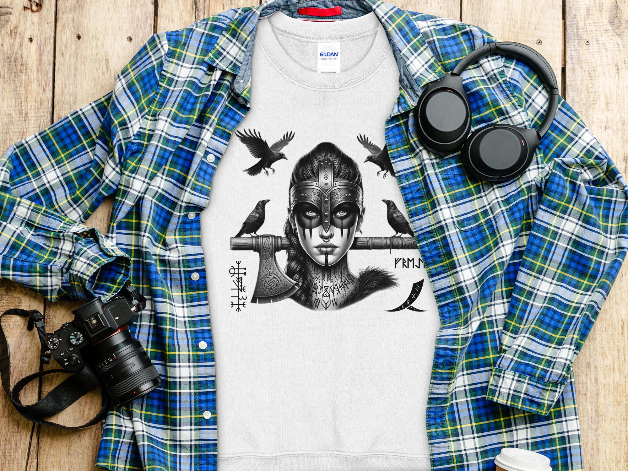 Viking Shield Maiden - Coloured Gildan Sweatshirt Realistic Norse Talisman Men Women Unisex Valhalla Tee Graphic Design