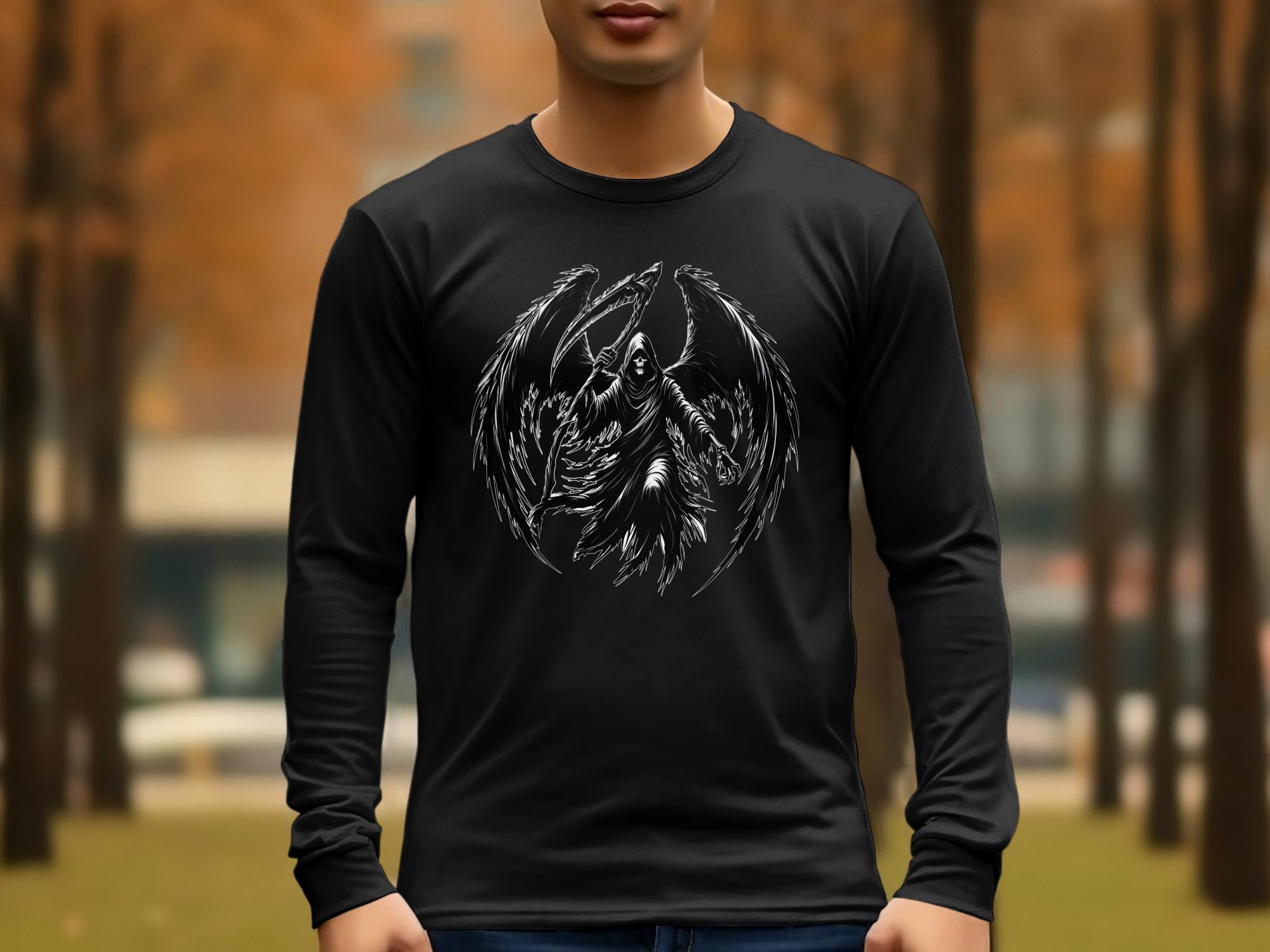 Grim Reaper - Black White Gildan Long Sleeve Commemorative Talisman Unisex Tee Graphic Design