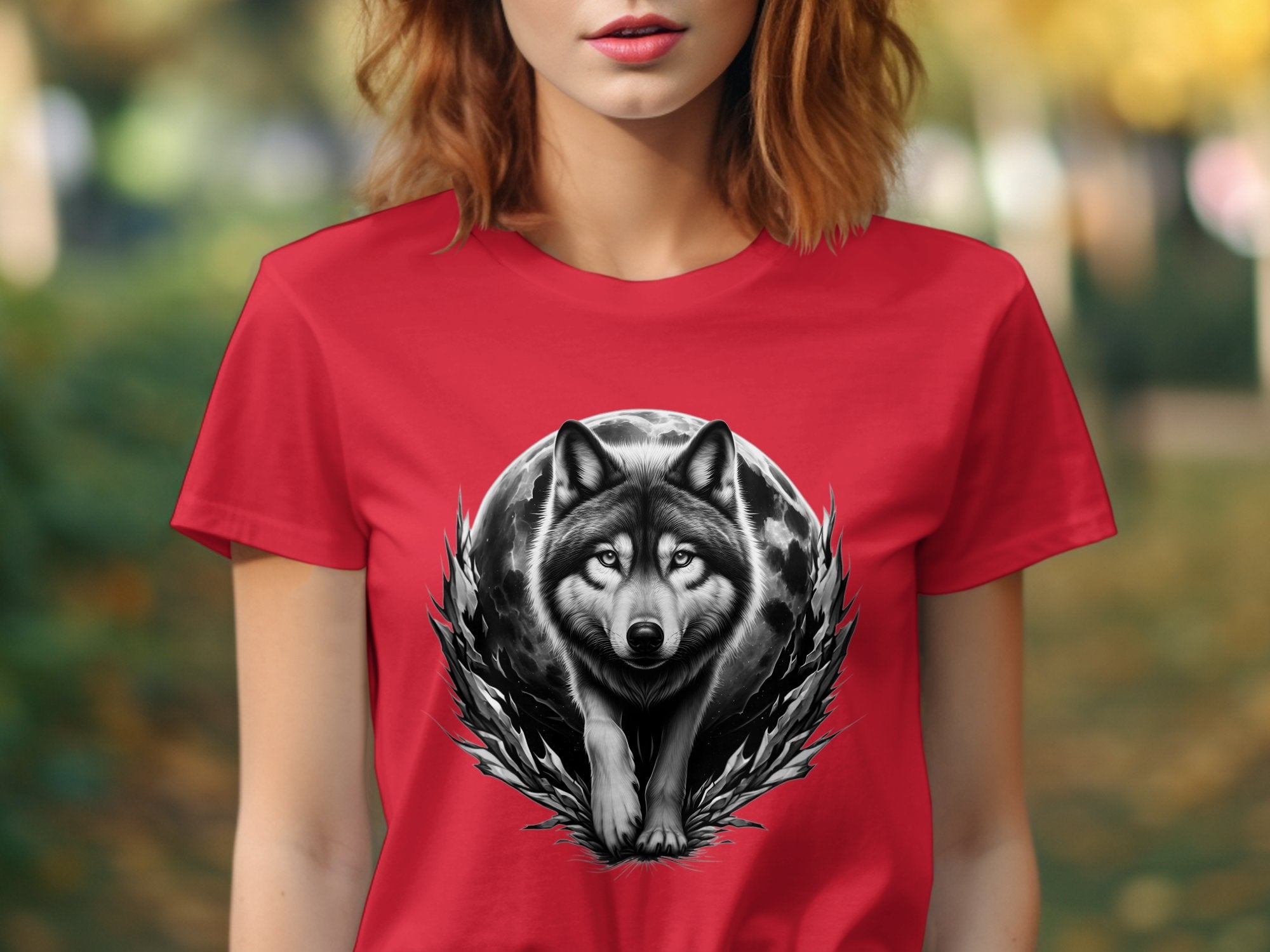 Moon Wolf - Coloured Gildan T-Shirt Realistic Animal Talisman Unisex Mythology Tee Graphic Design