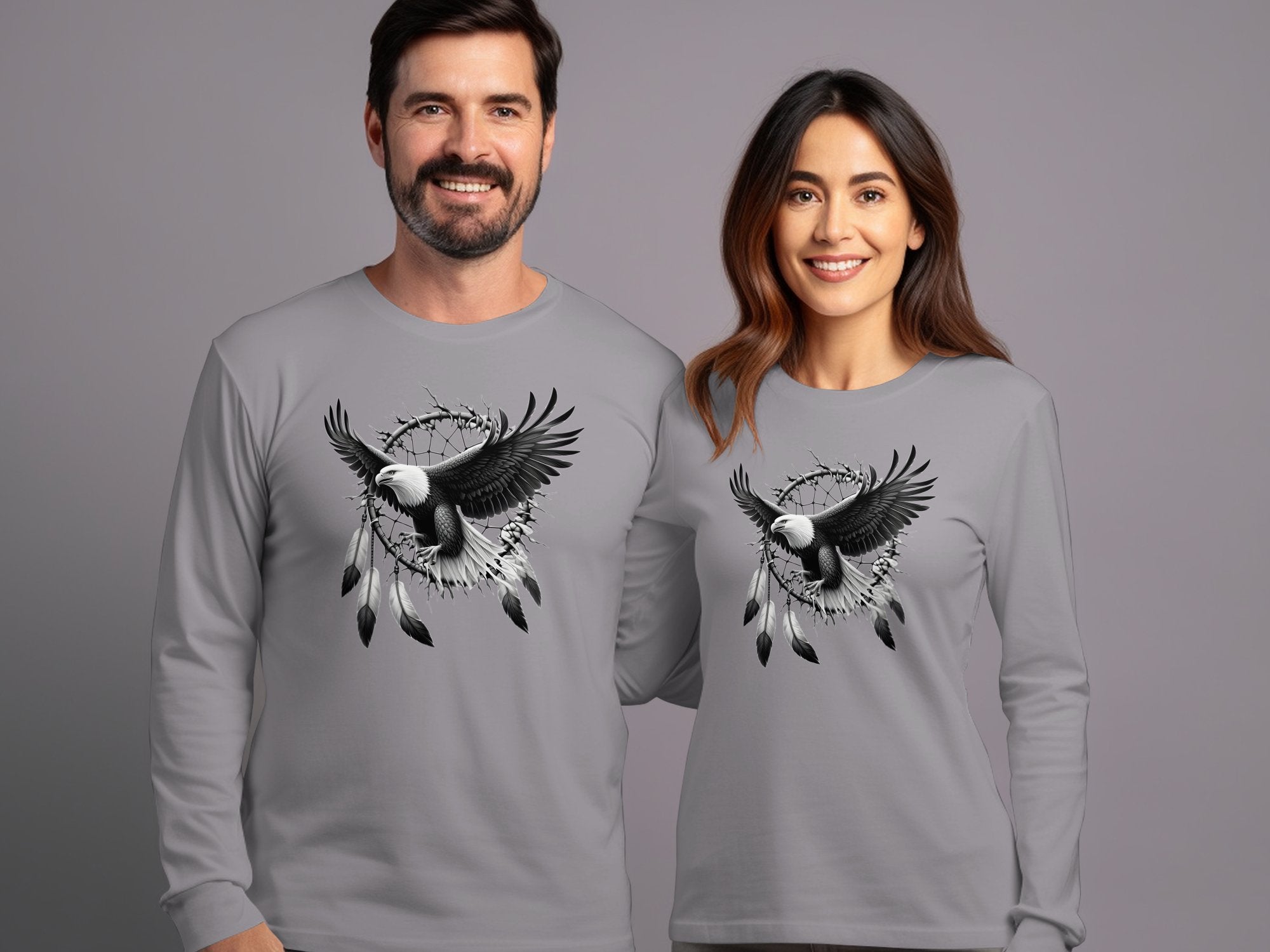 Dreamcatcher Eagle - Coloured Gildan Long Sleeve Realistic Native American Talisman Unisex Mythology Tee Graphic Design