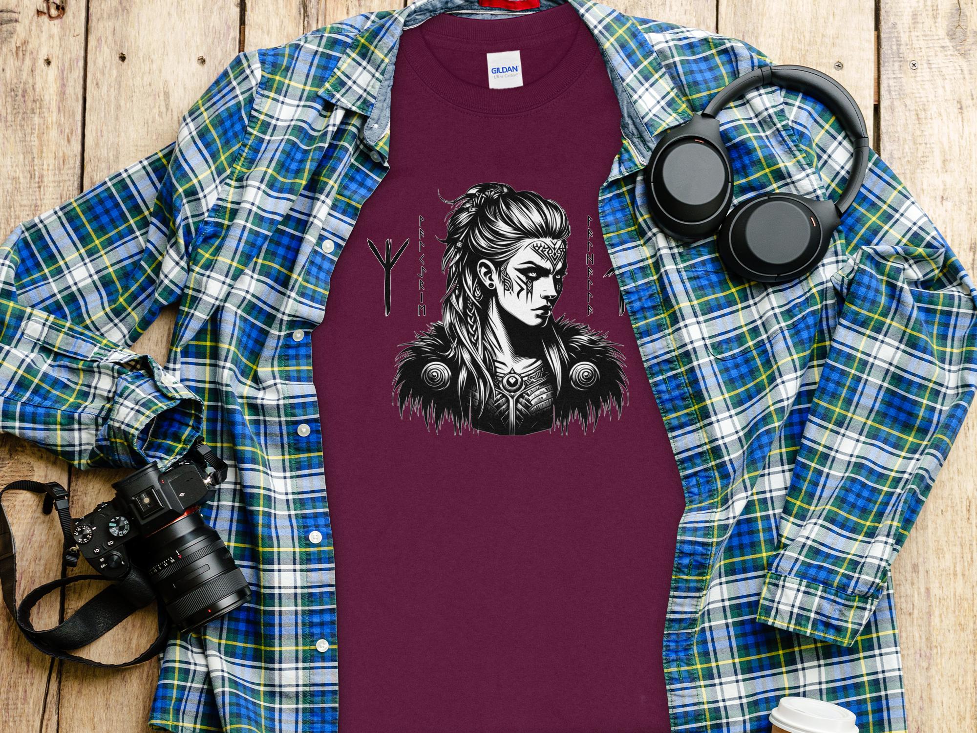 Viking Shield Maiden - Coloured Gildan Long Sleeve Realistic Norse Talisman Men Women Unisex Valhalla Tee Graphic Design