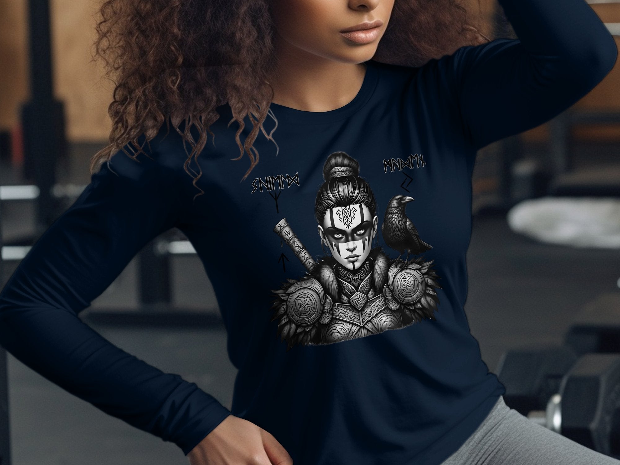 Viking Shield Maiden - Coloured Gildan Long Sleeve Realistic Norse Talisman Men Women Unisex Valhalla Tee Graphic Design