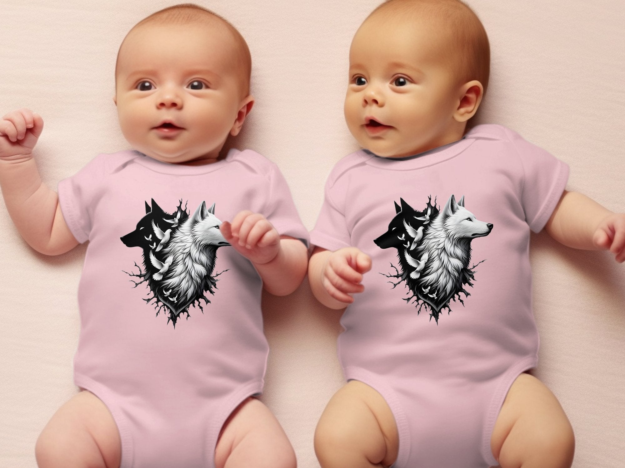 Wolf x Doves - Coloured Toddler Bodysuit Realistic Animal Talisman Unisex Tee Graphic Design