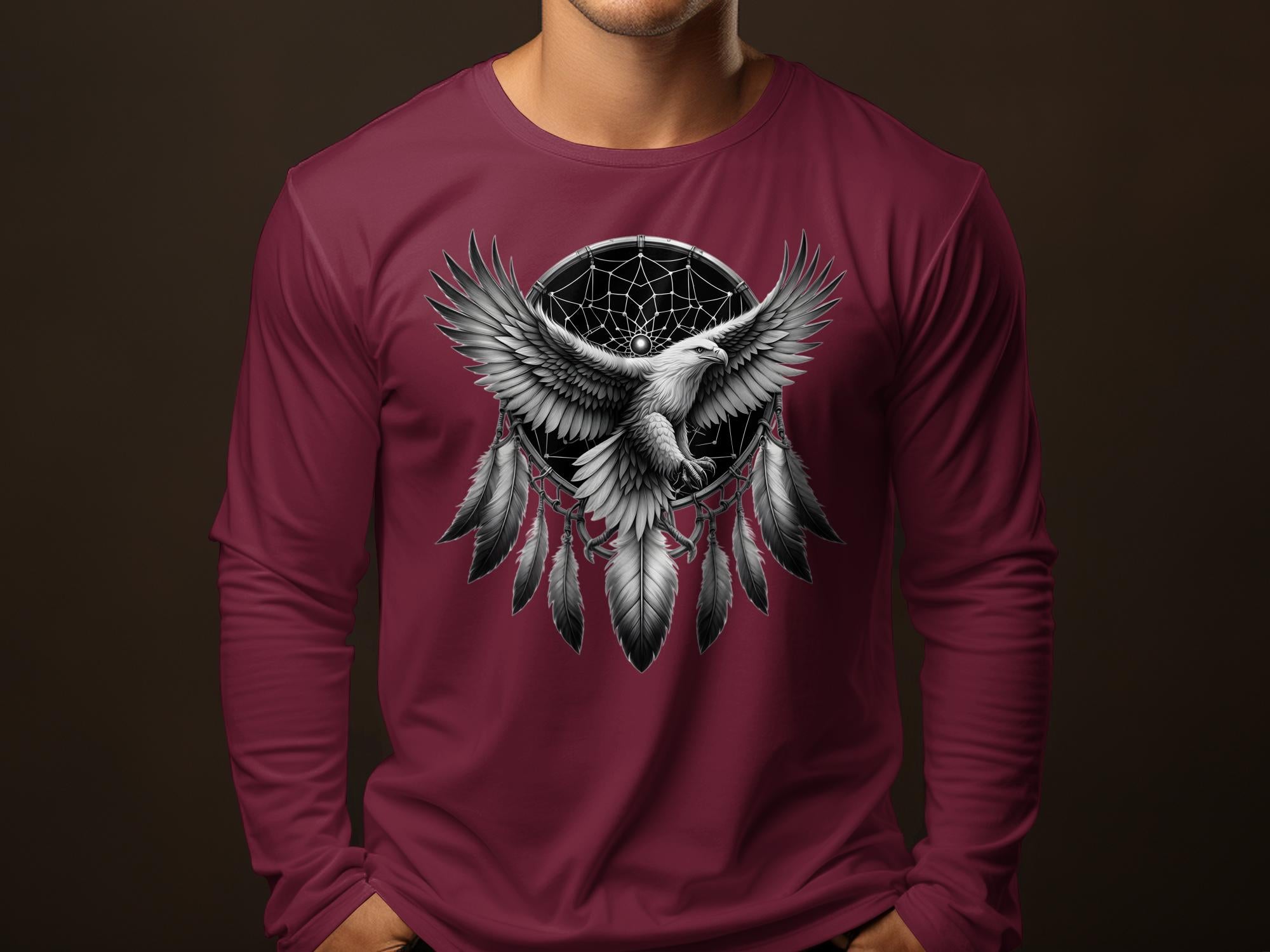 Dreamcatcher Eagle - Coloured Gildan Long Sleeve Realistic Native American Talisman Unisex Mythology Tee Graphic Design