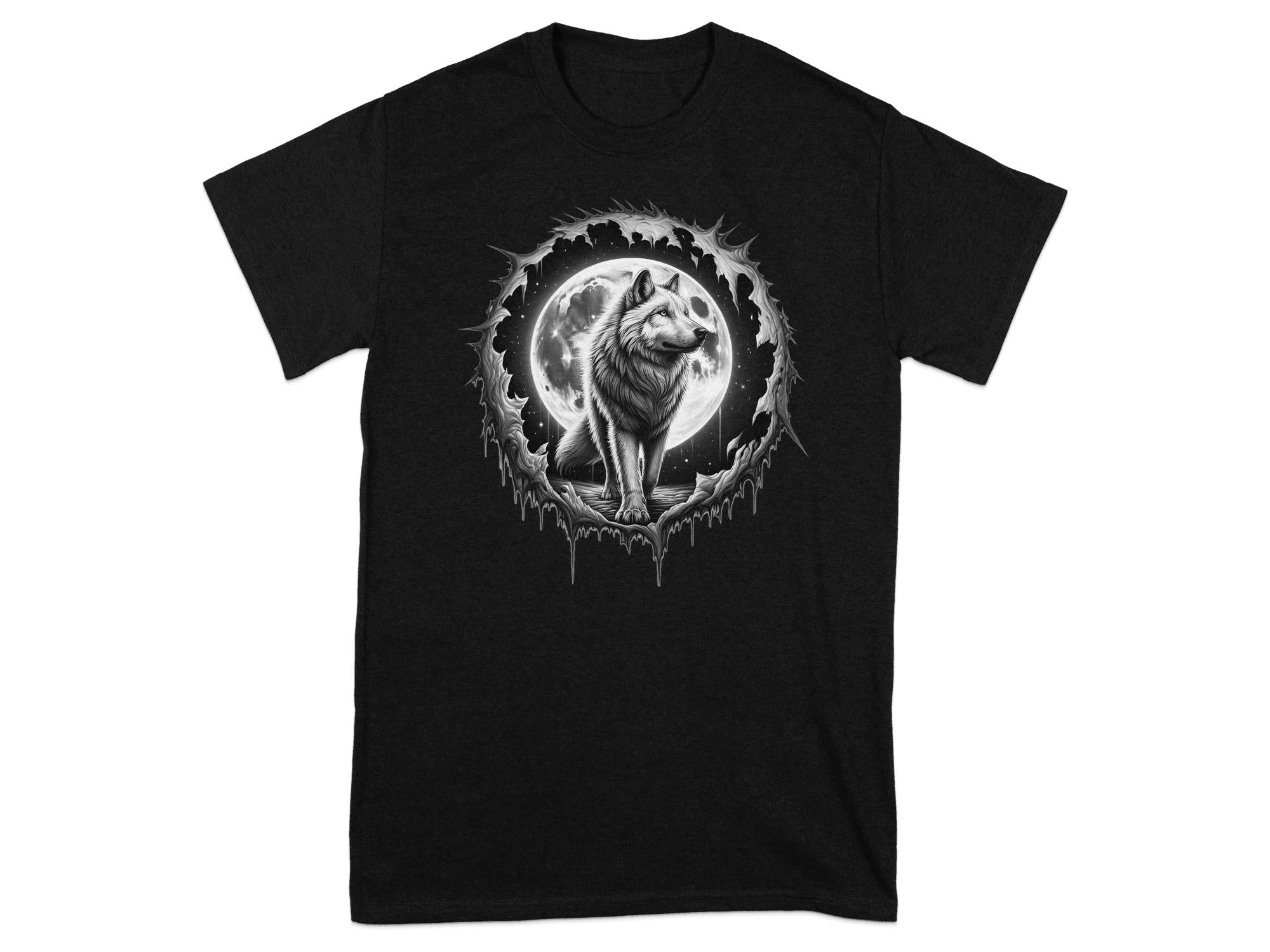 Moon Wolf - Coloured Gildan T-Shirt Realistic Animal Talisman Unisex Mythology Tee Graphic Design