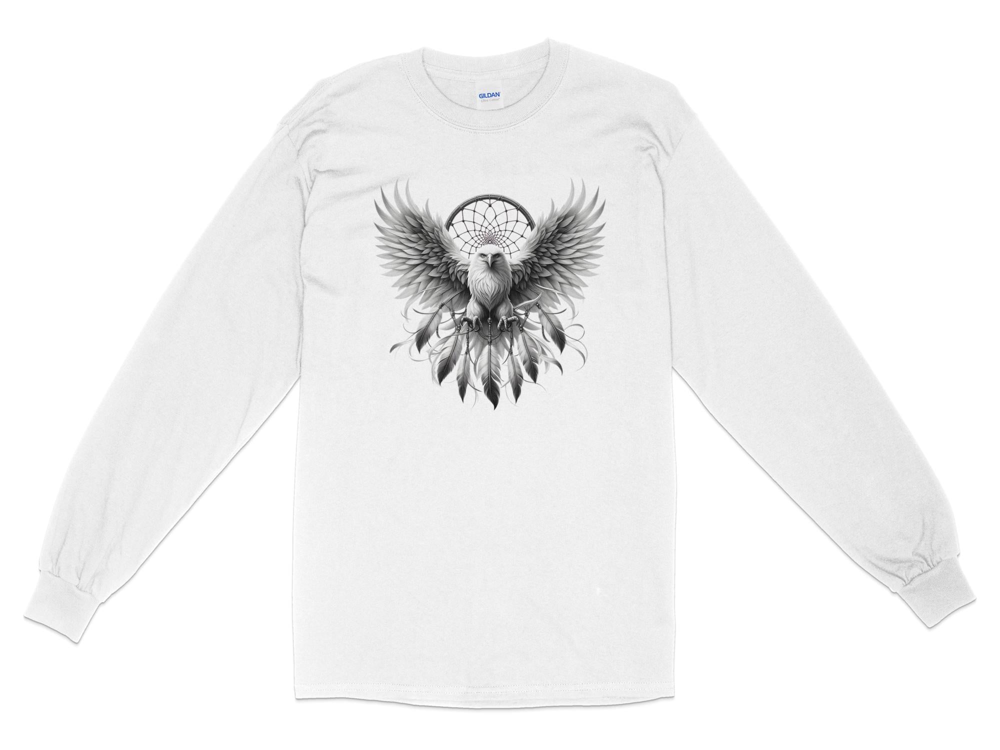 Dreamcatcher Eagle - Coloured Gildan Long Sleeve Realistic Native American Talisman Unisex Mythology Tee Graphic Design