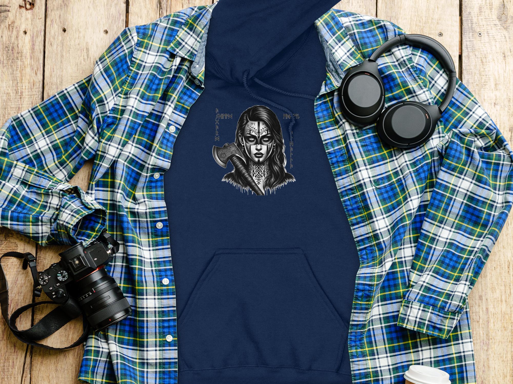 Viking Shield Maiden - Coloured Gildan Hoodie Realistic Norse Talisman Men Women Unisex Valhalla Tee Graphic Design